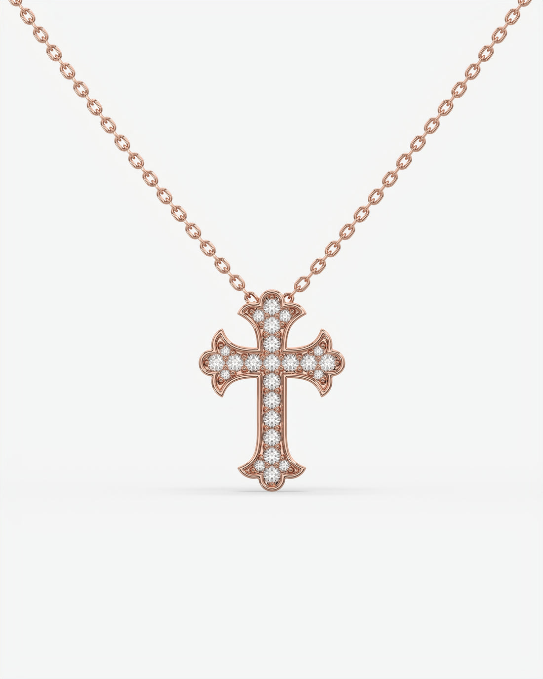 Vintage Diamond Trefoil Cross Pendant Necklace 14K Rose Gold