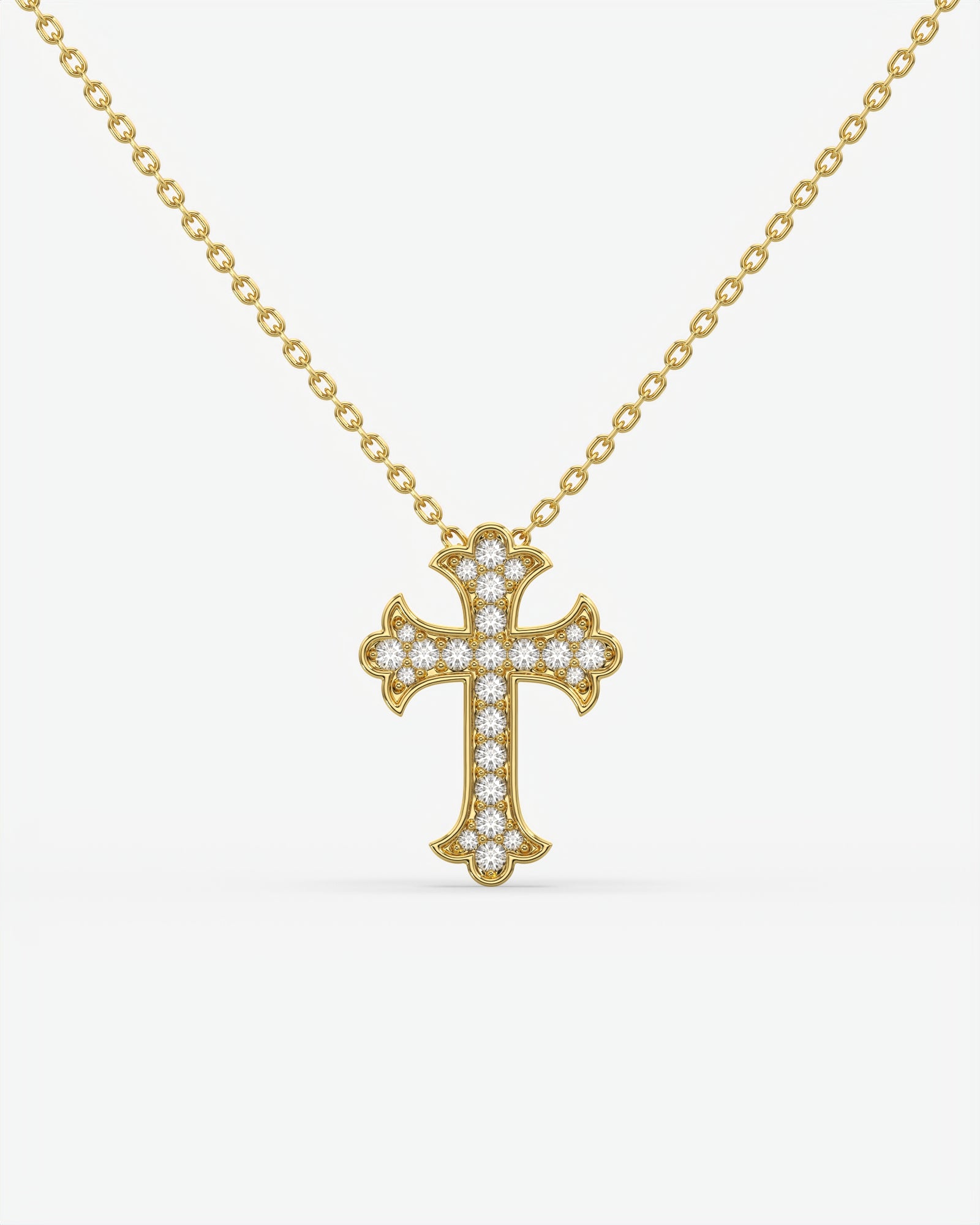 Vintage Diamond Trefoil Cross Pendant Necklace 14K Yellow Gold