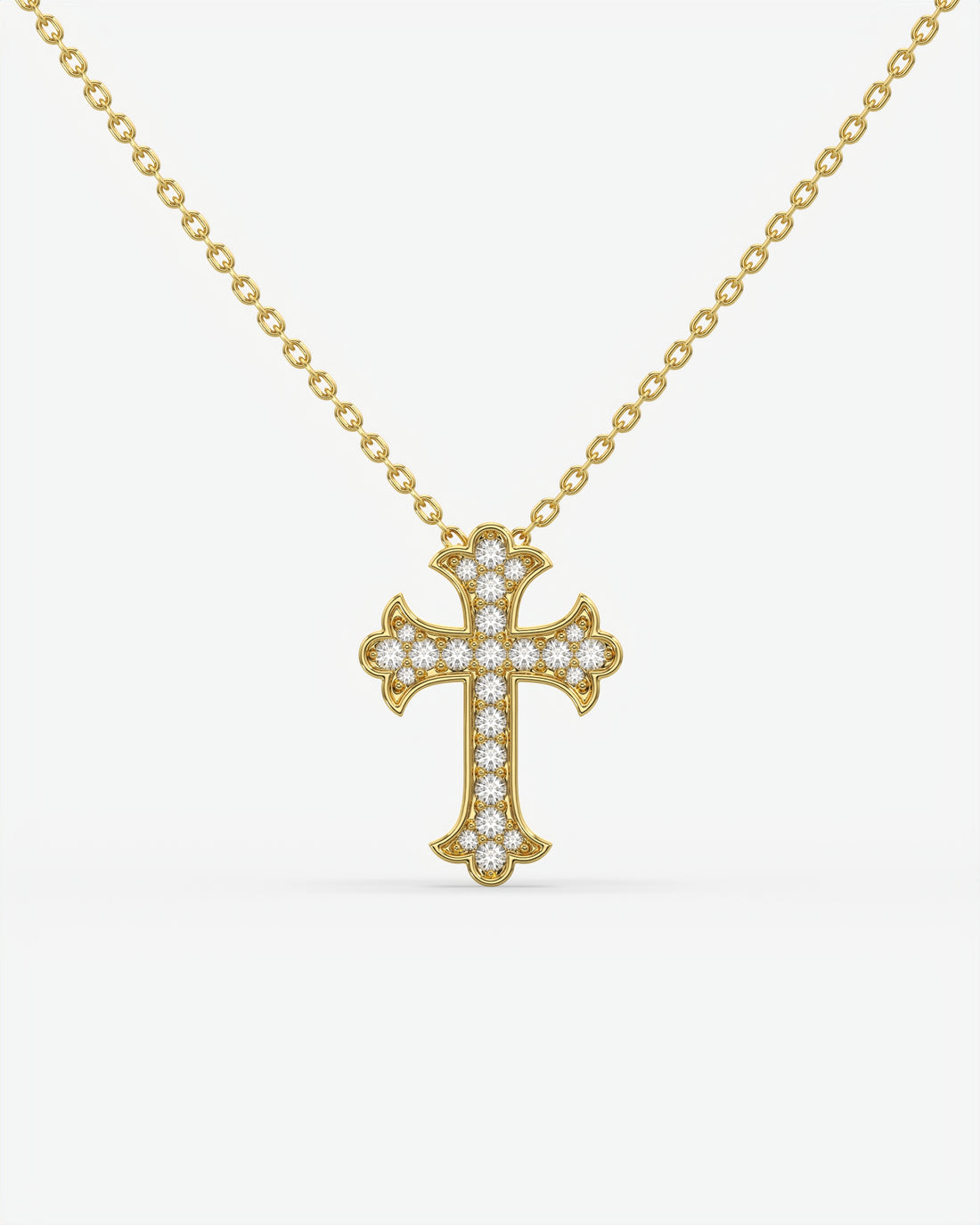 Vintage Diamond Trefoil Cross Pendant Necklace 14K Yellow Gold