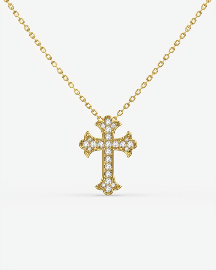 Vintage Diamond Trefoil Cross Pendant Necklace 14K Yellow Gold