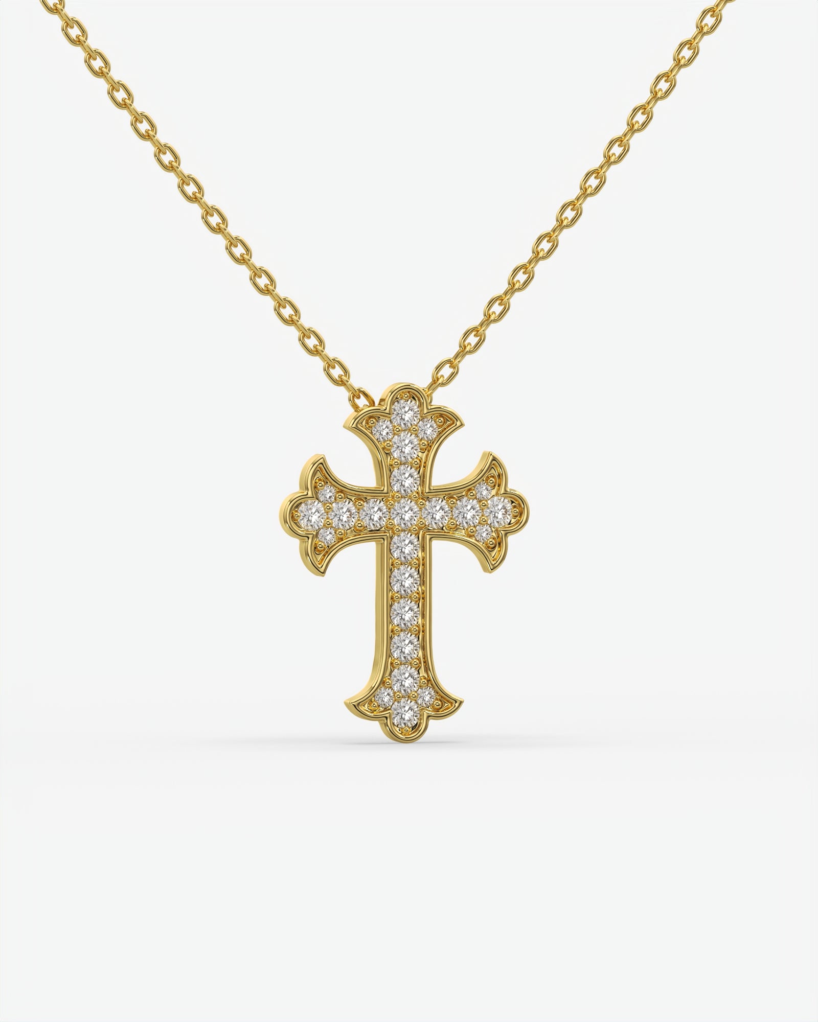 Vintage Diamond Trefoil Cross Pendant Necklace 14K Yellow Gold