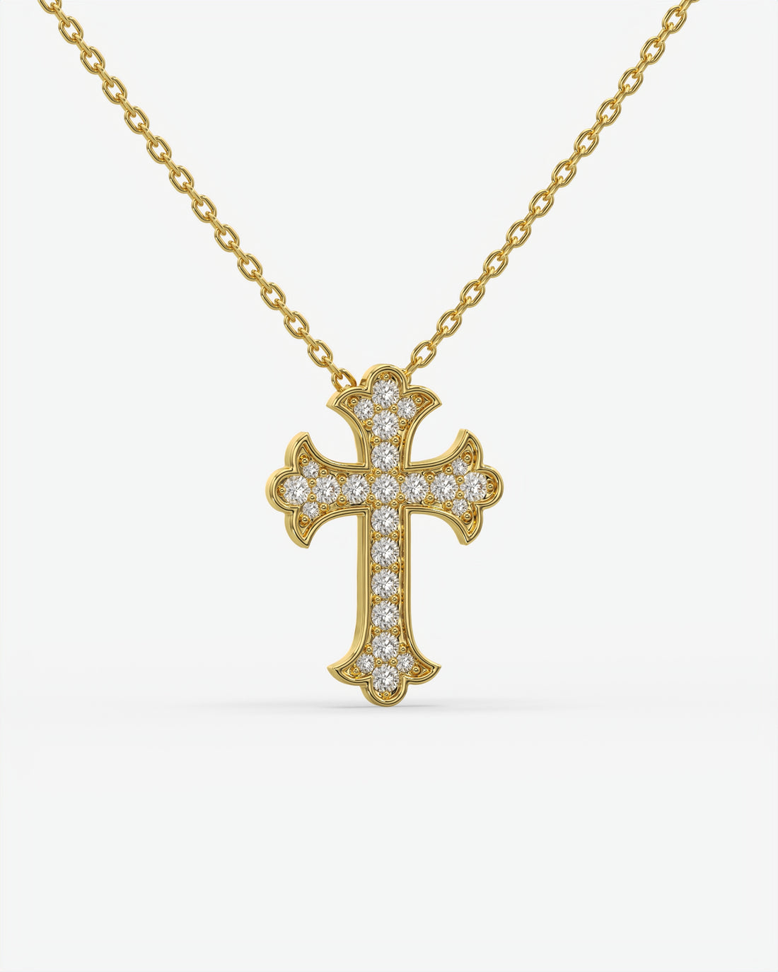 Vintage Diamond Trefoil Cross Pendant Necklace 14K Yellow Gold