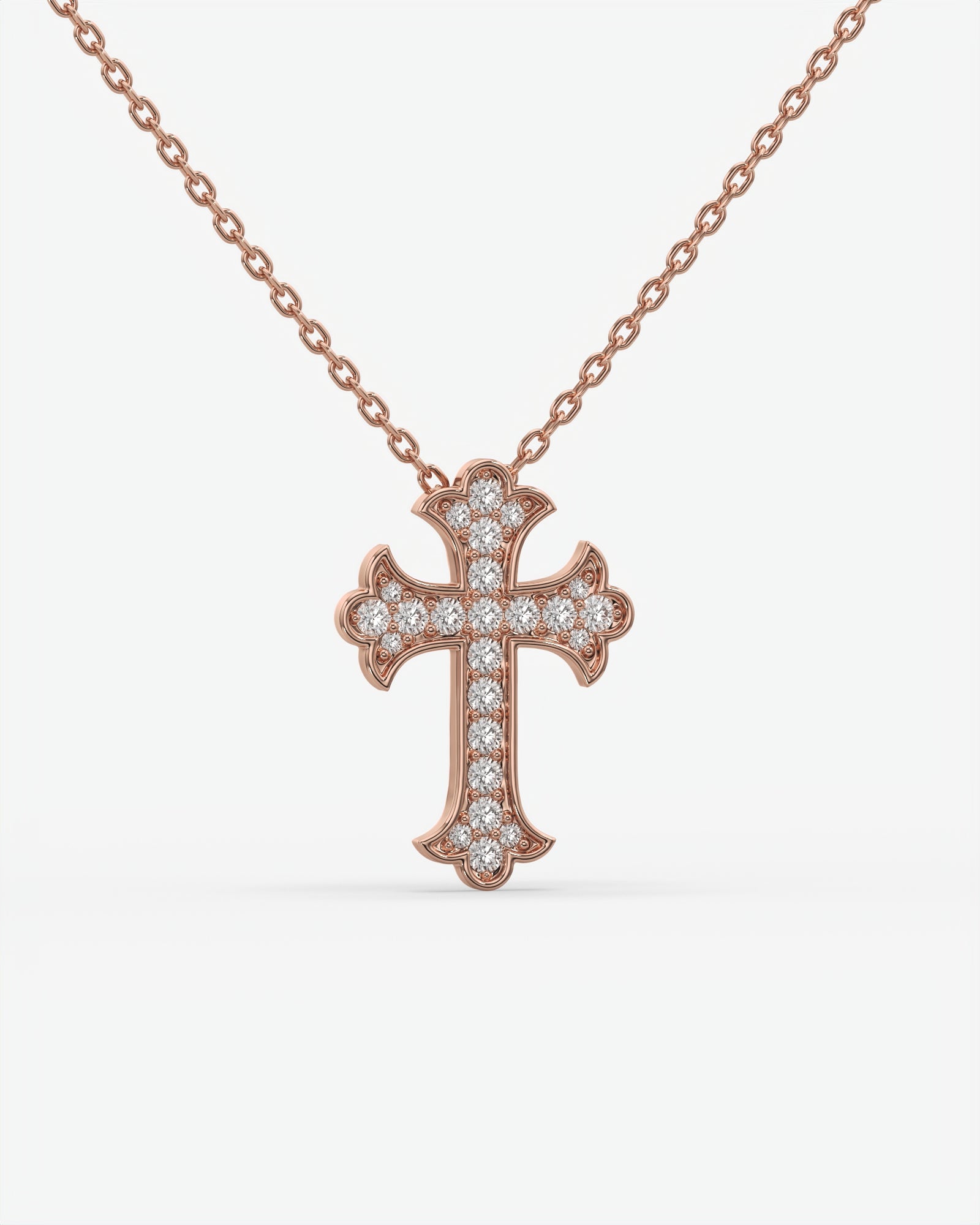 Vintage Diamond Trefoil Cross Pendant Necklace 14K Rose Gold
