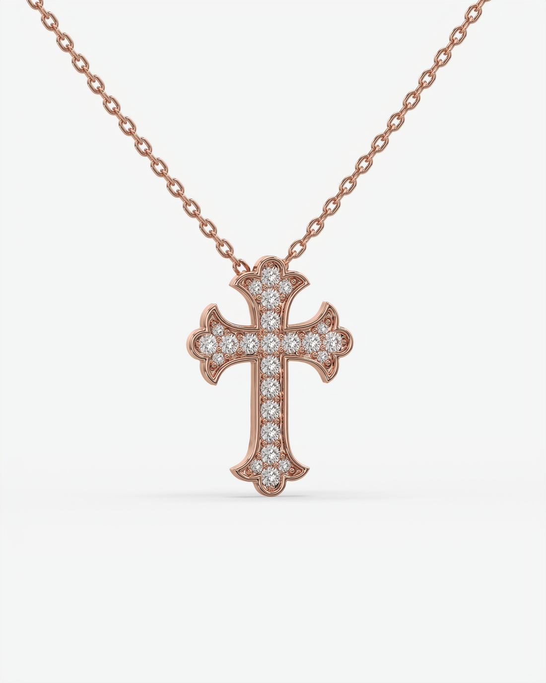 Vintage Diamond Trefoil Cross Pendant Necklace 14K Rose Gold