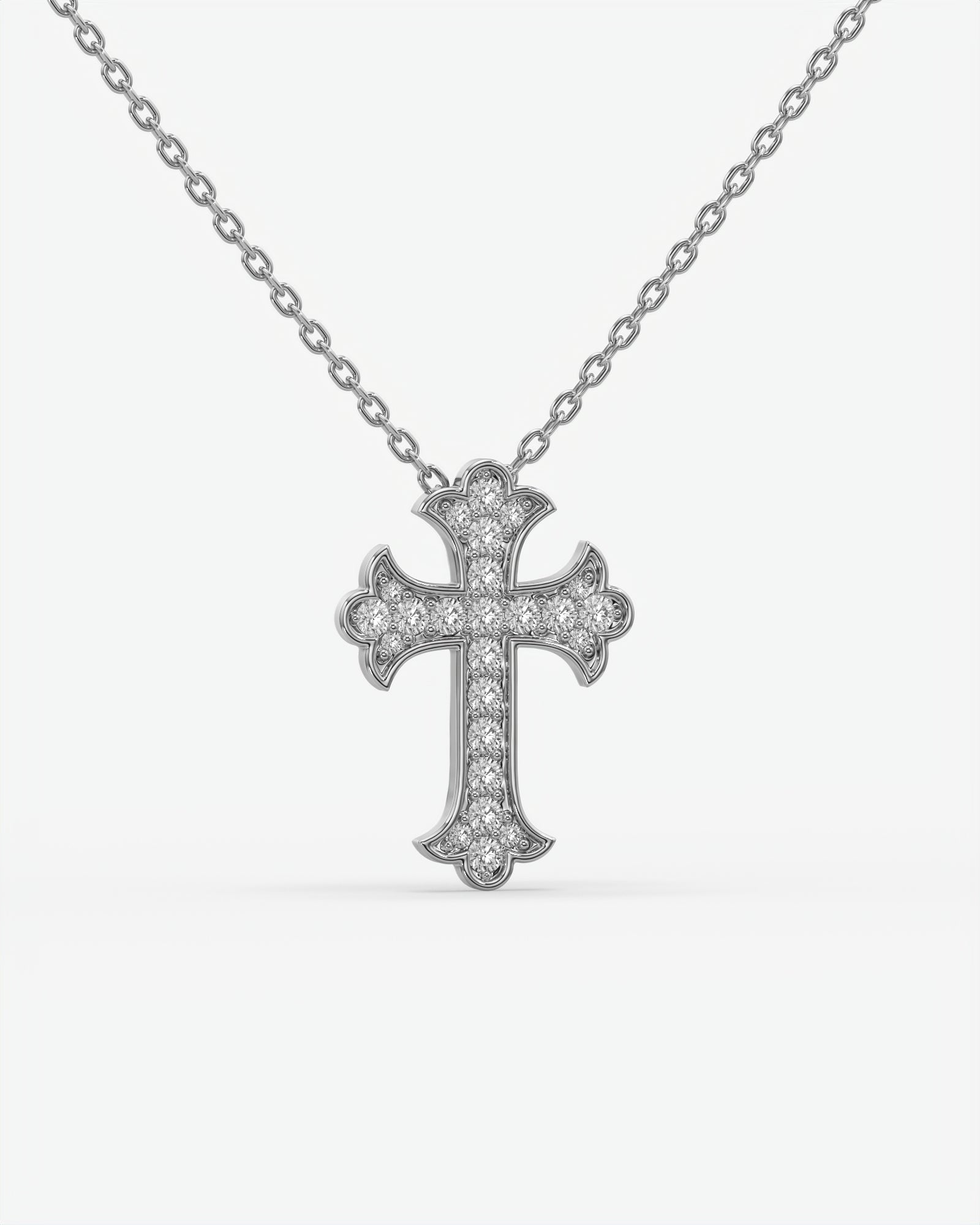 Vintage Diamond Trefoil Cross Pendant Necklace 14K White Gold