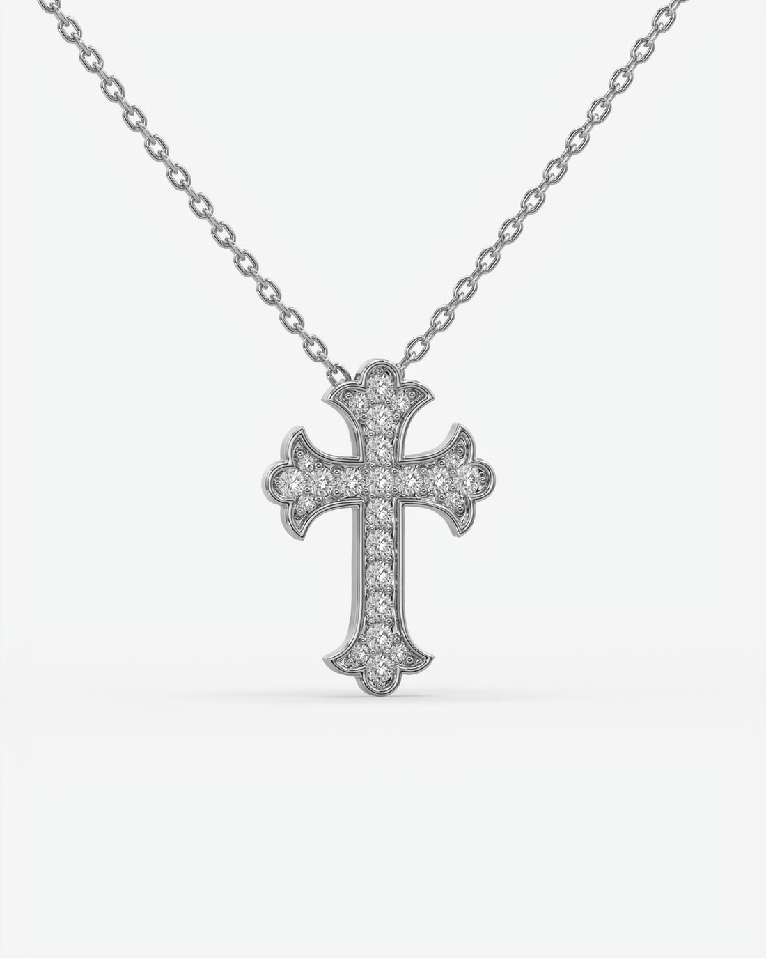 Vintage Diamond Trefoil Cross Pendant Necklace 14K White Gold