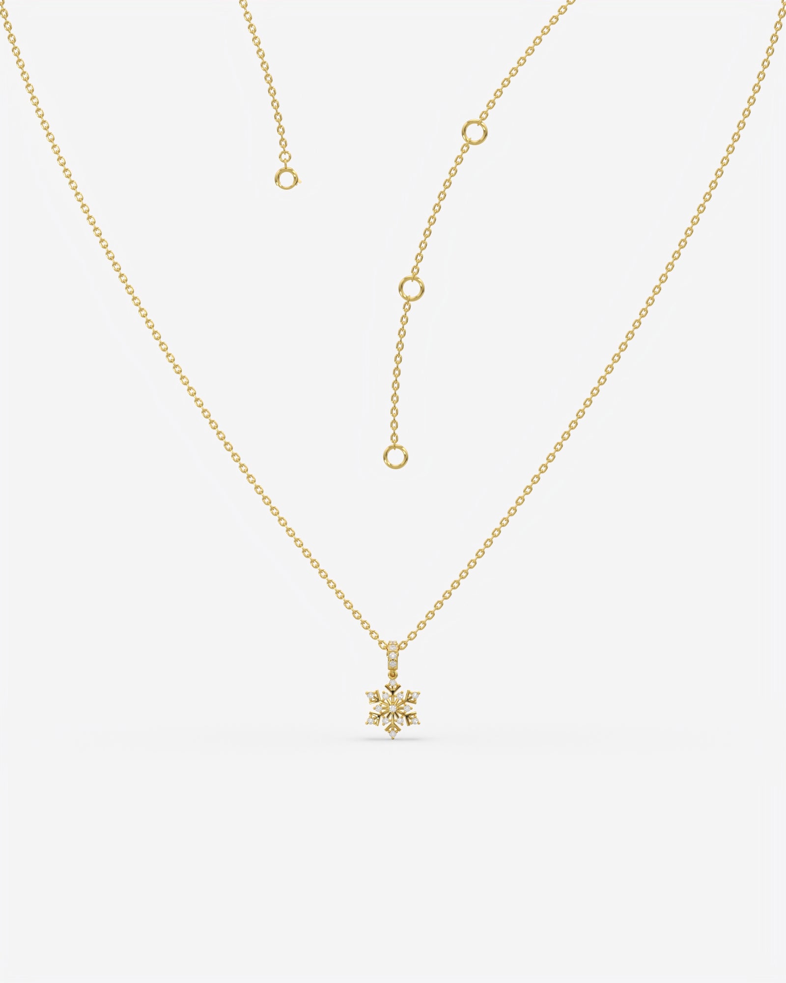 Diamond Snowflake Pendant Necklace 14K Yellow Gold