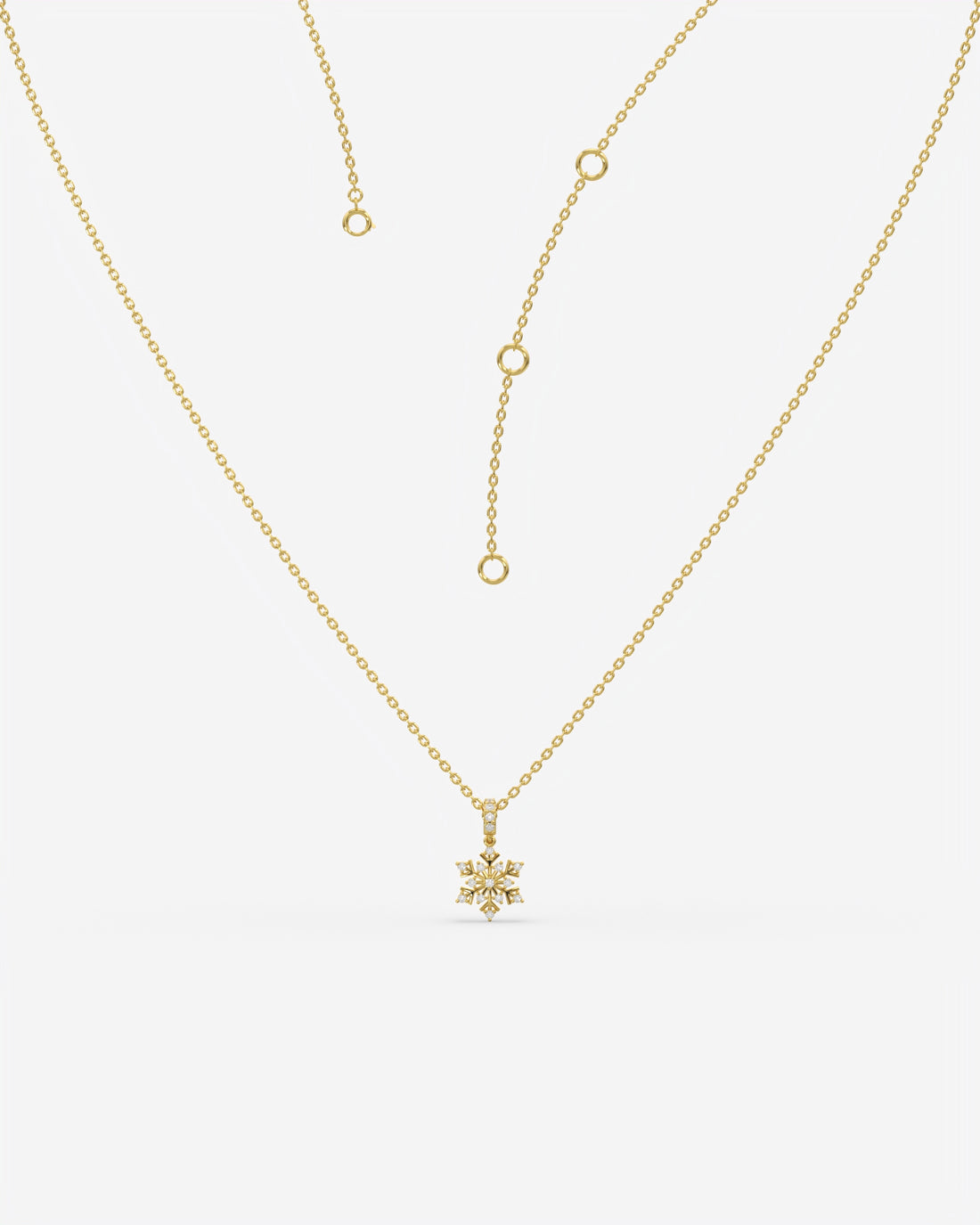 Diamond Snowflake Pendant Necklace 14K Yellow Gold