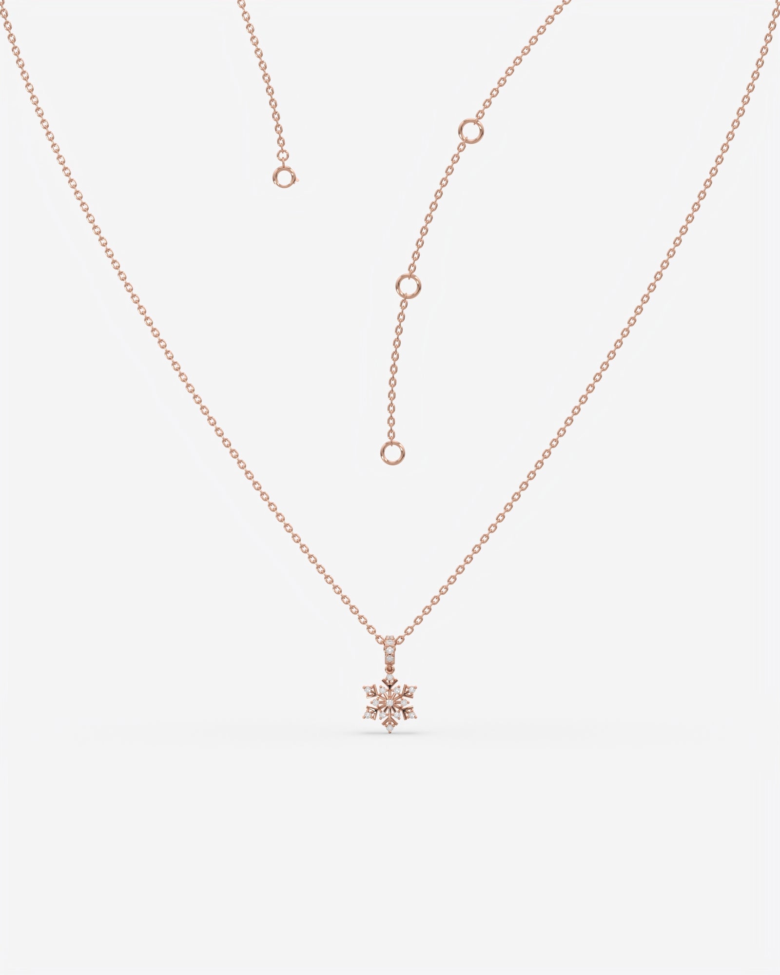 Diamond Snowflake Pendant Necklace 14K Rose Gold