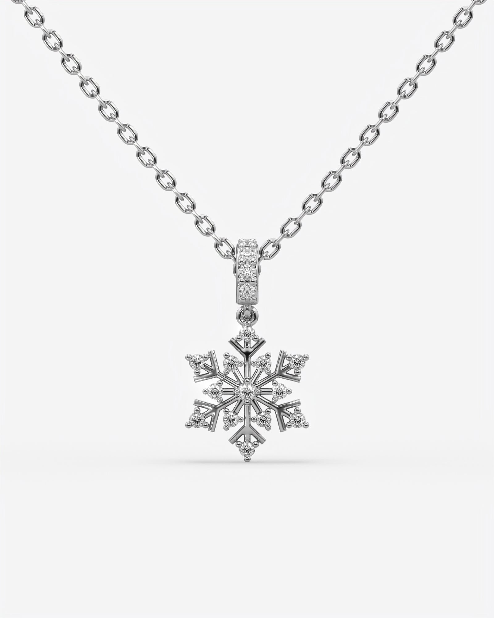 Diamond Snowflake Pendant Necklace 14K White Gold