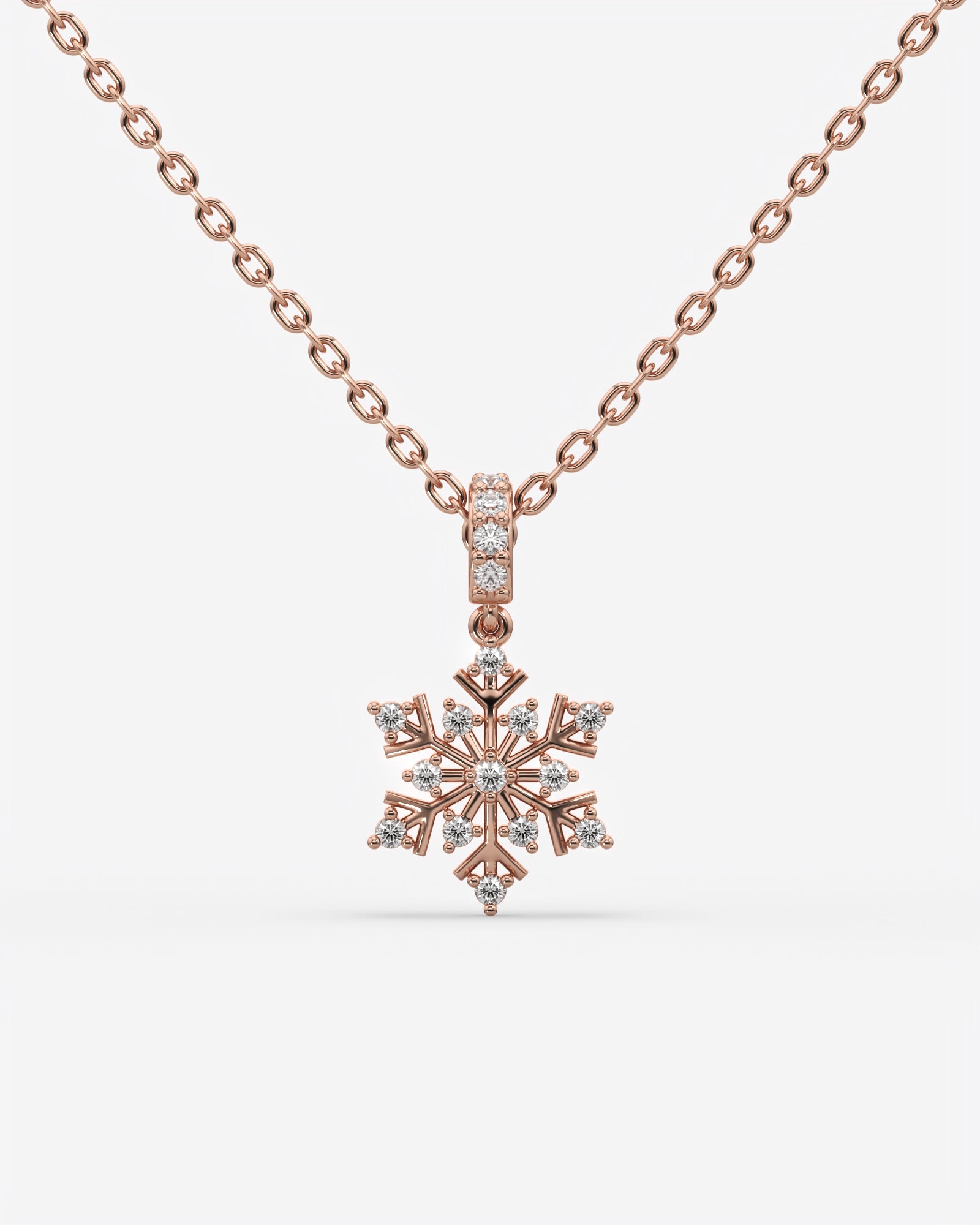 Diamond Snowflake Pendant Necklace 14K Rose Gold