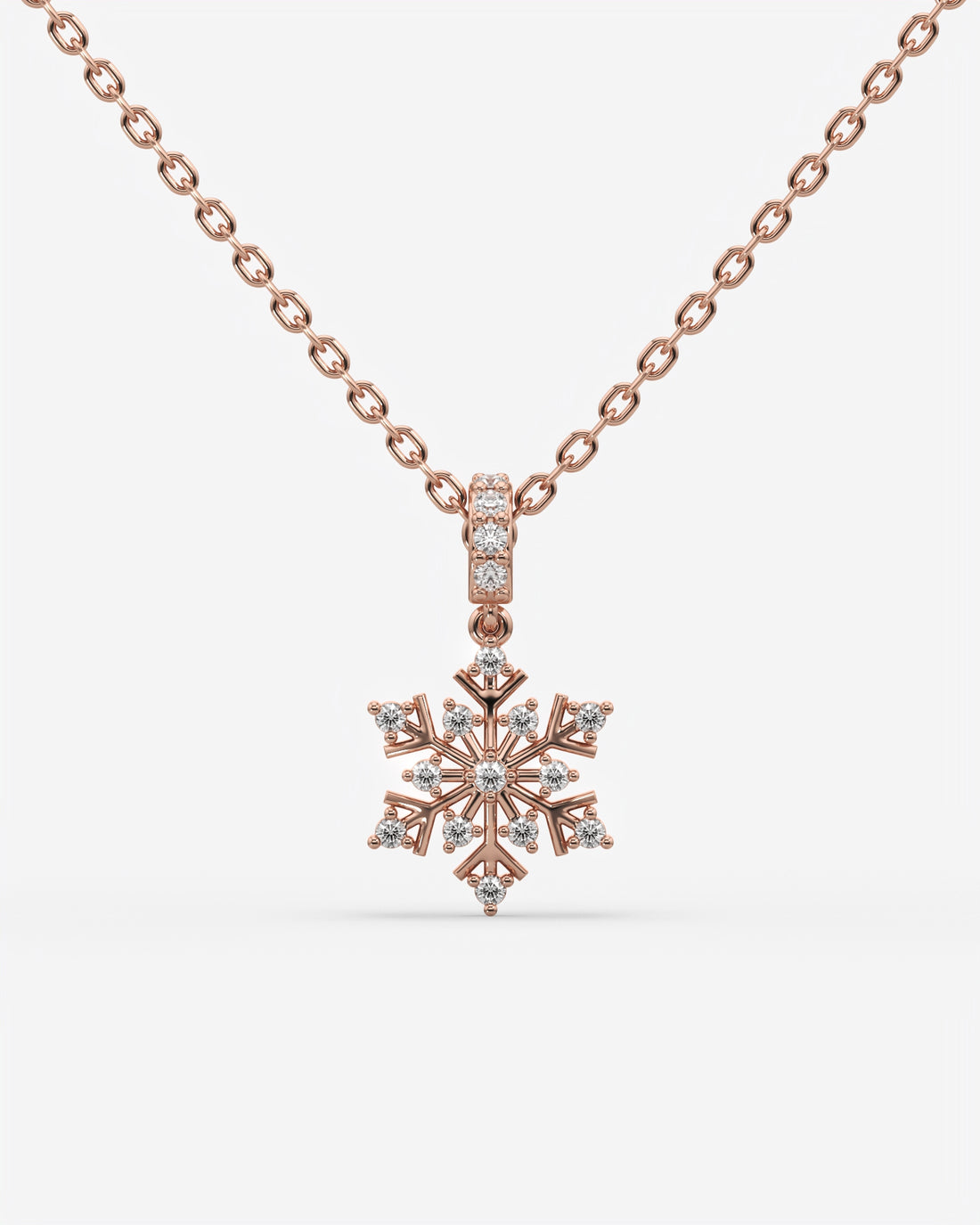 Diamond Snowflake Pendant Necklace 14K Rose Gold