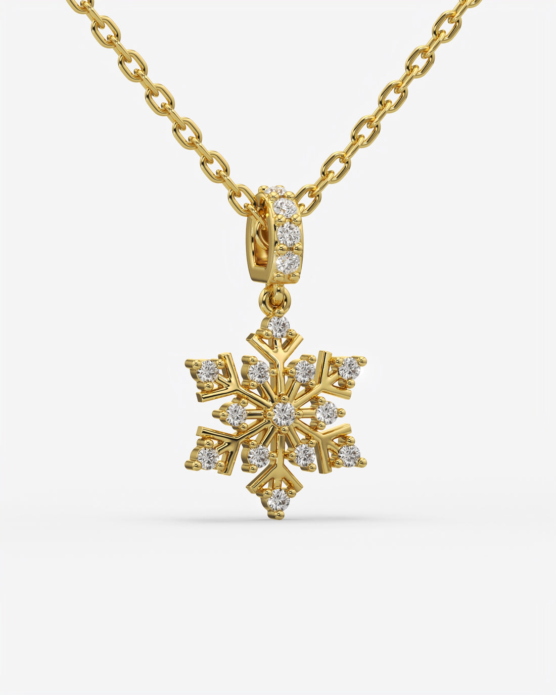 Diamond Snowflake Pendant Necklace 14K Yellow Gold
