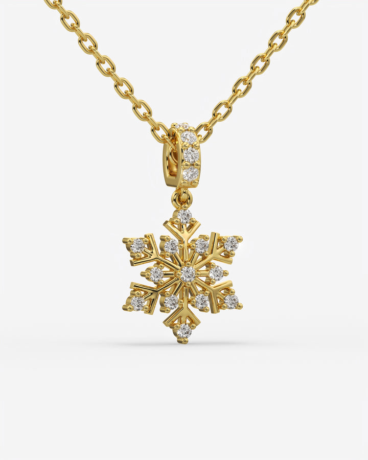 Diamond Snowflake Pendant Necklace 14K Yellow Gold