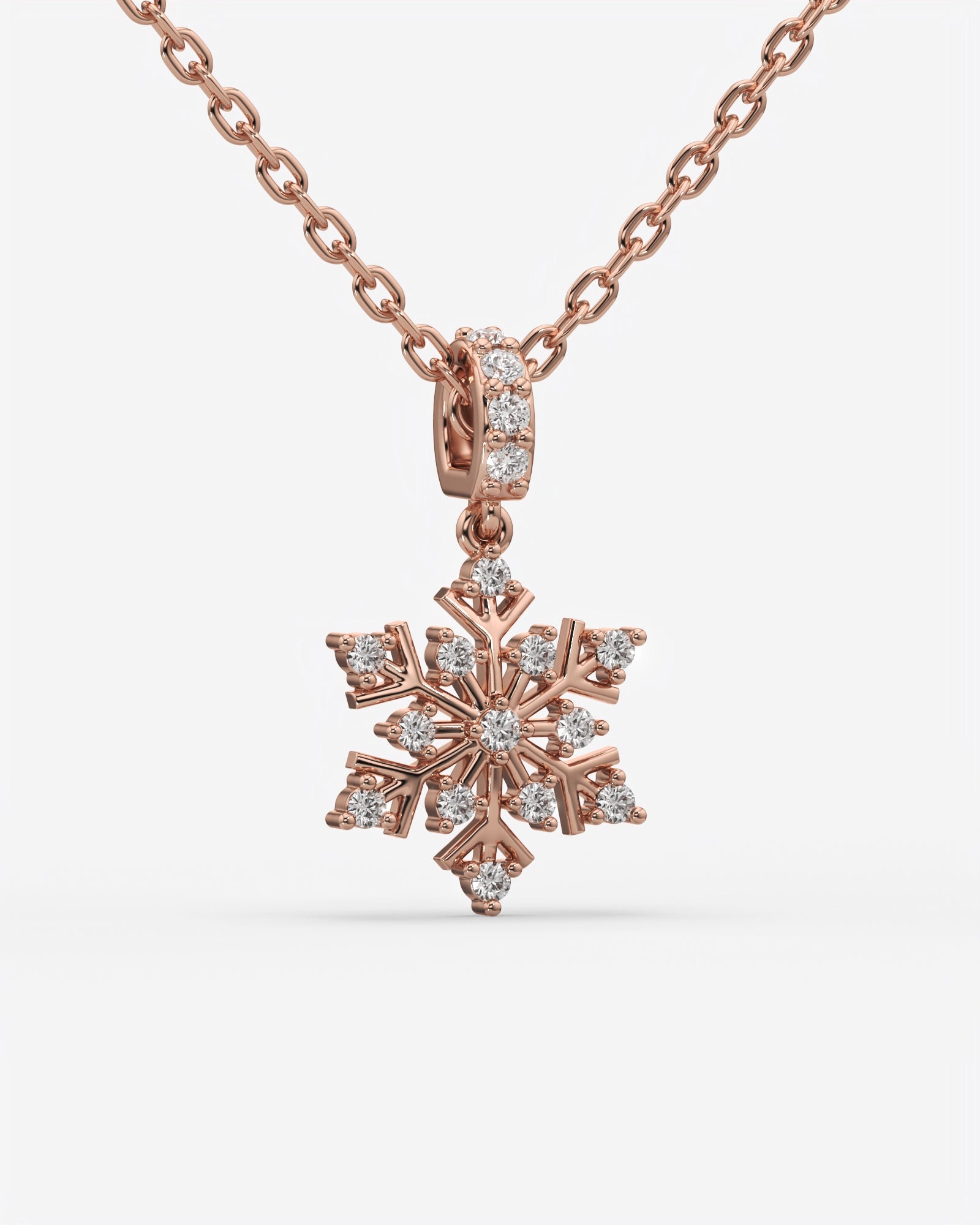 Diamond Snowflake Pendant Necklace 14K Rose Gold