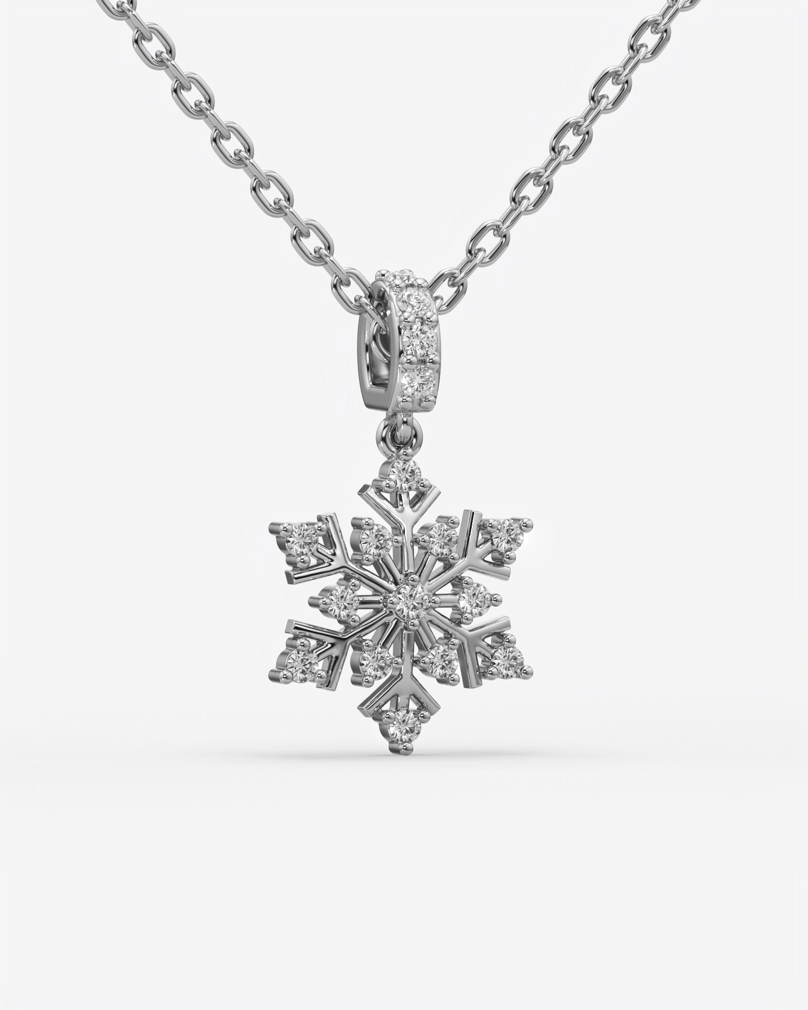 Diamond Snowflake Pendant Necklace 14K White Gold