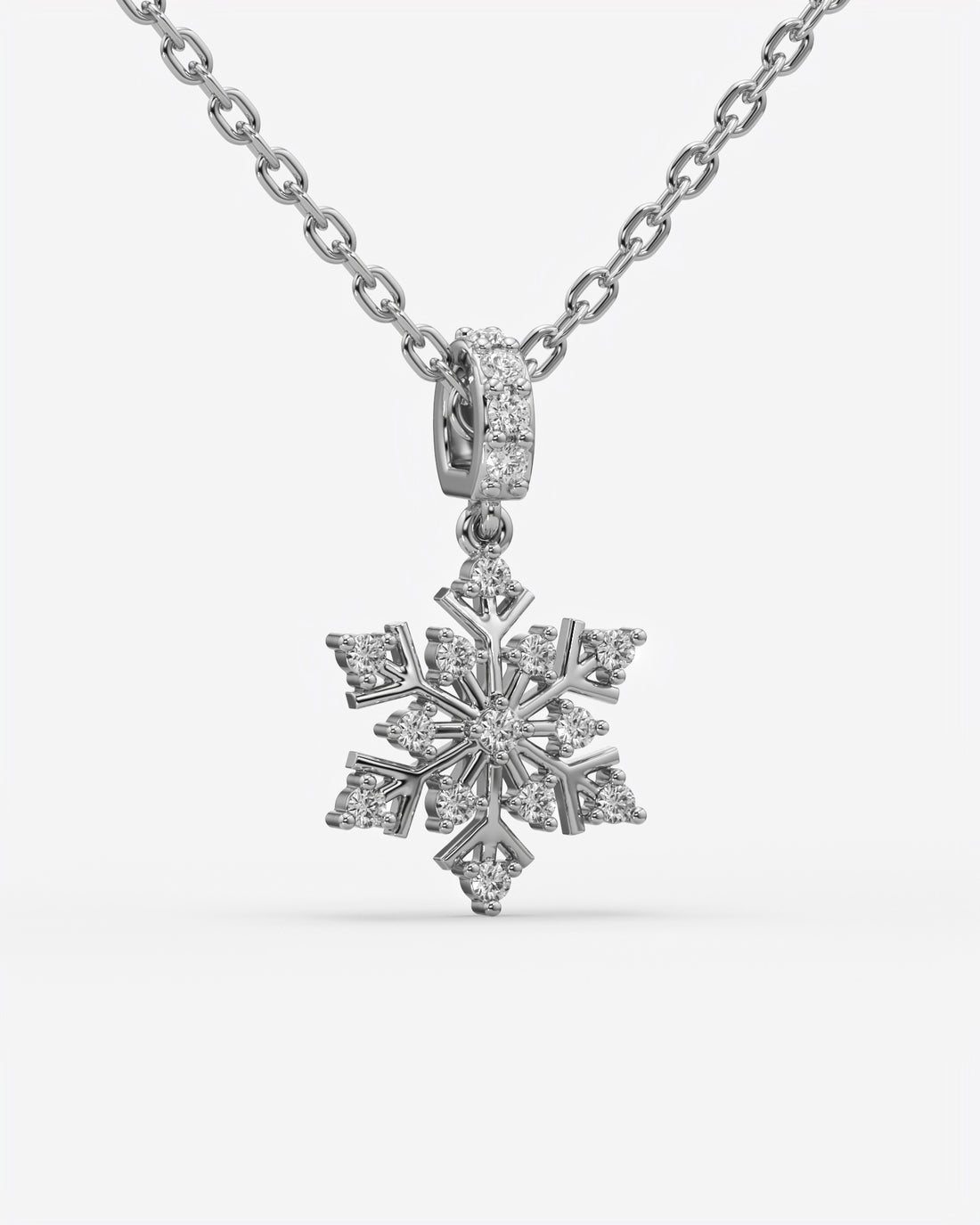 Diamond Snowflake Pendant Necklace 14K White Gold