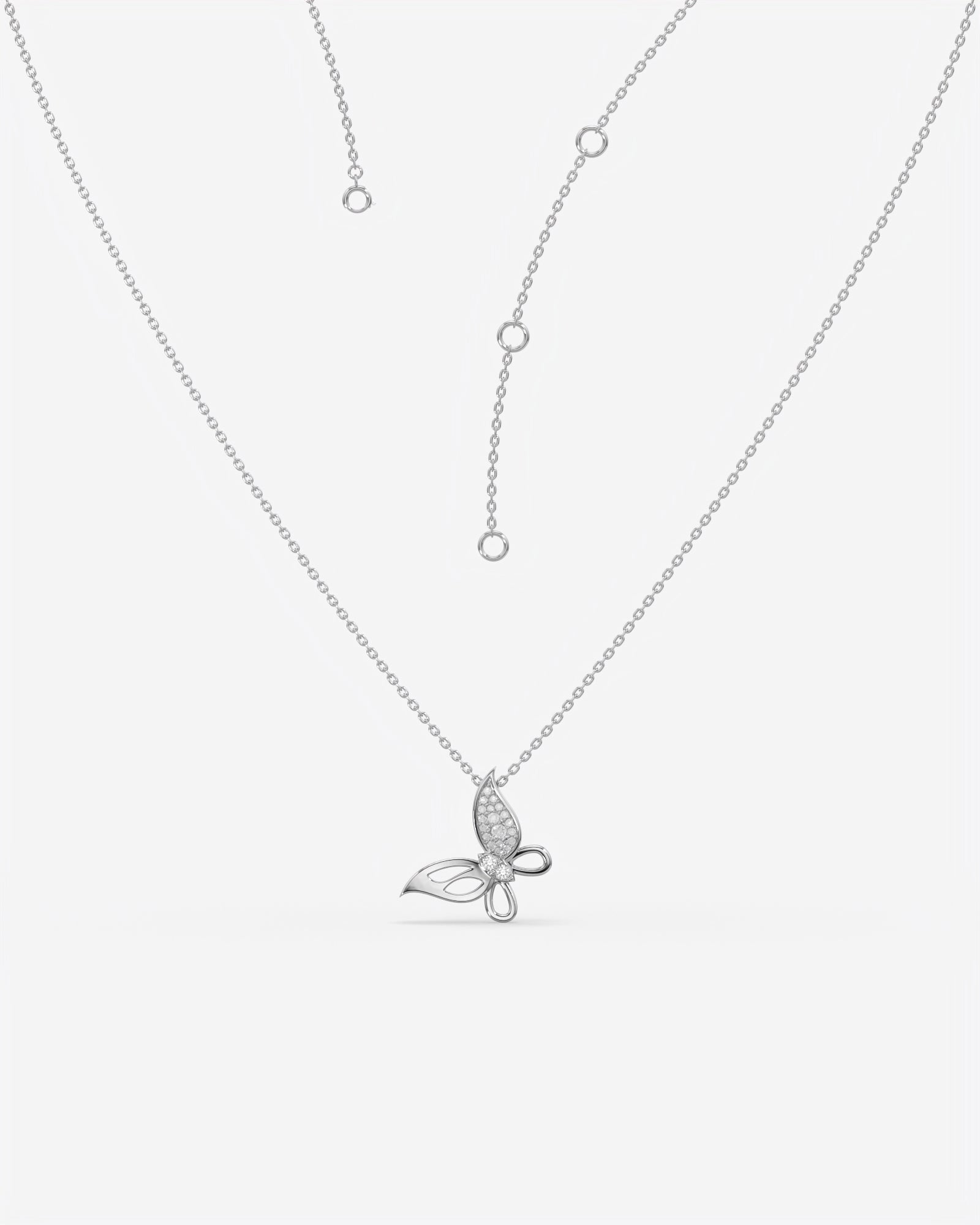 Pave Diamond Butterfly Pendant Necklace 18K White Gold