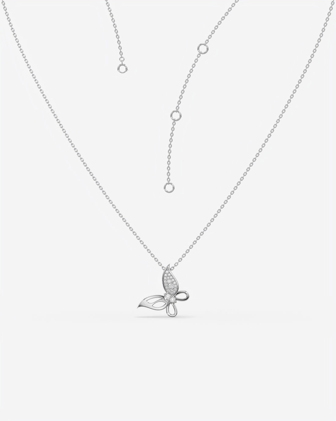 Pave Diamond Butterfly Pendant Necklace 18K White Gold