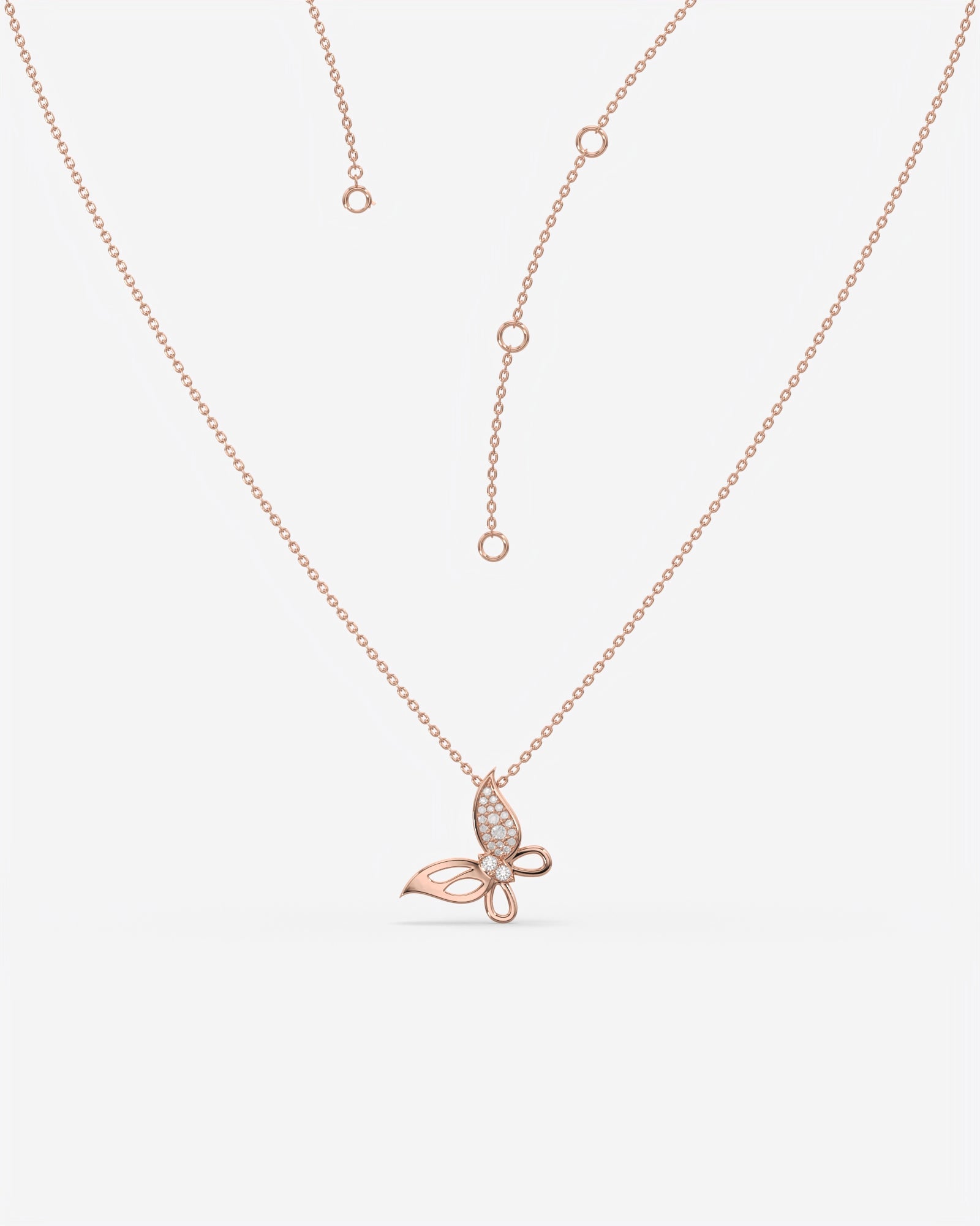 Pave Diamond Butterfly Pendant Necklace 14K Rose Gold