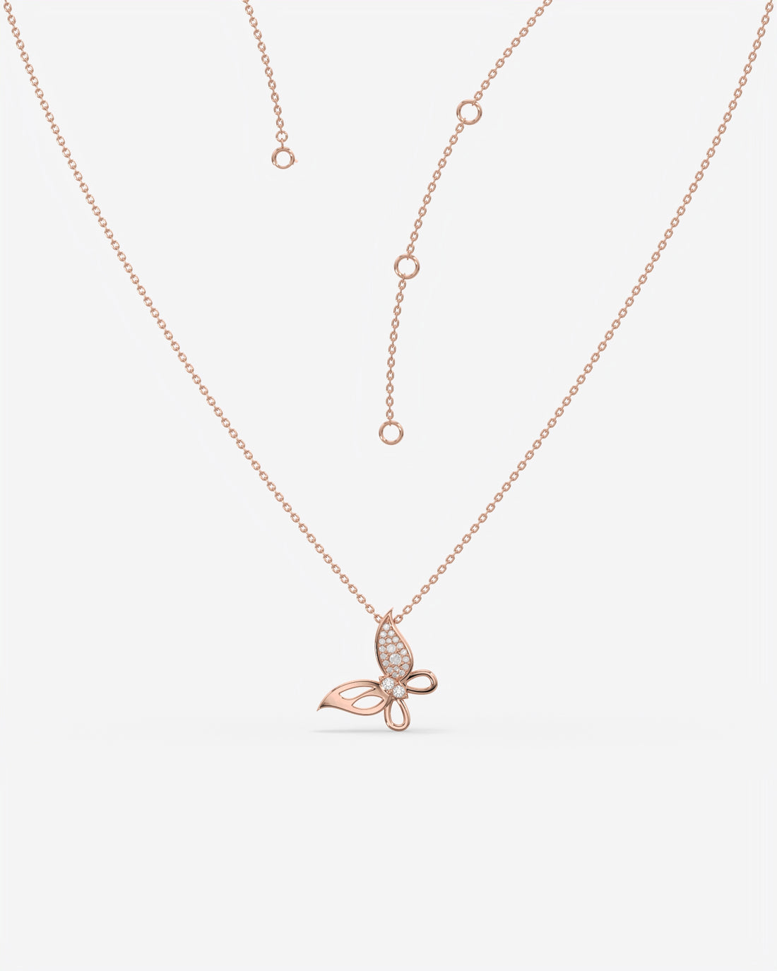 Pave Diamond Butterfly Pendant Necklace 14K Rose Gold