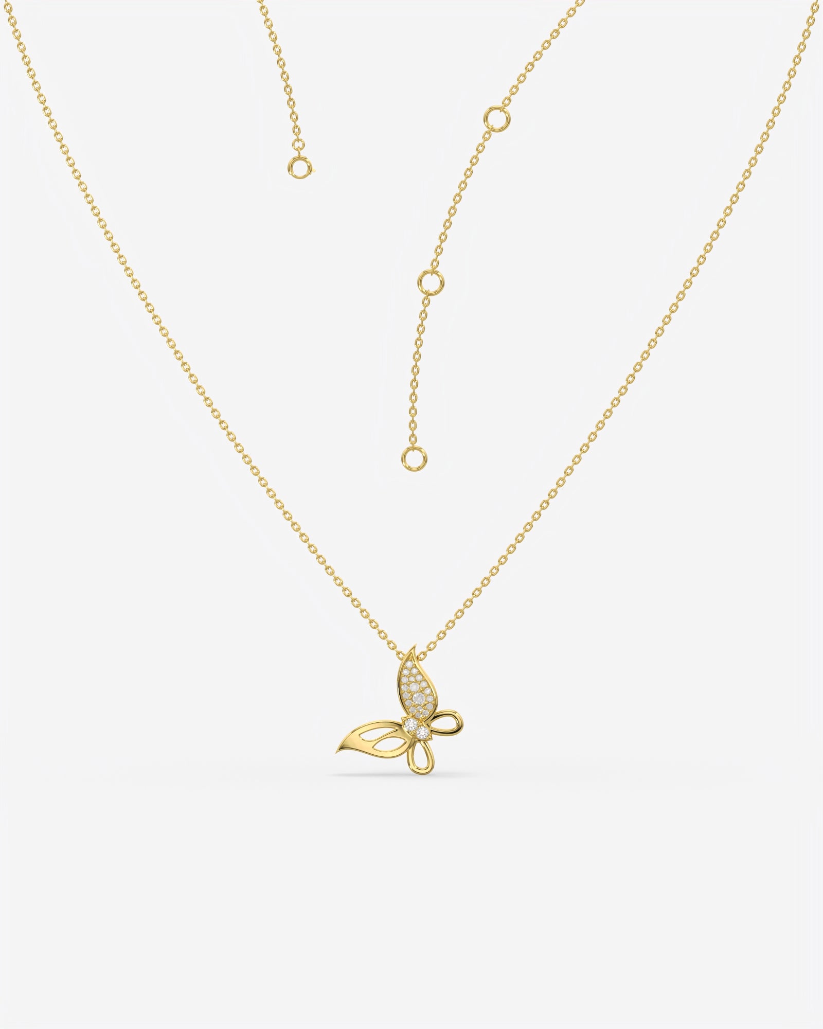 Pave Diamond Butterfly Pendant Necklace 14K Yellow Gold