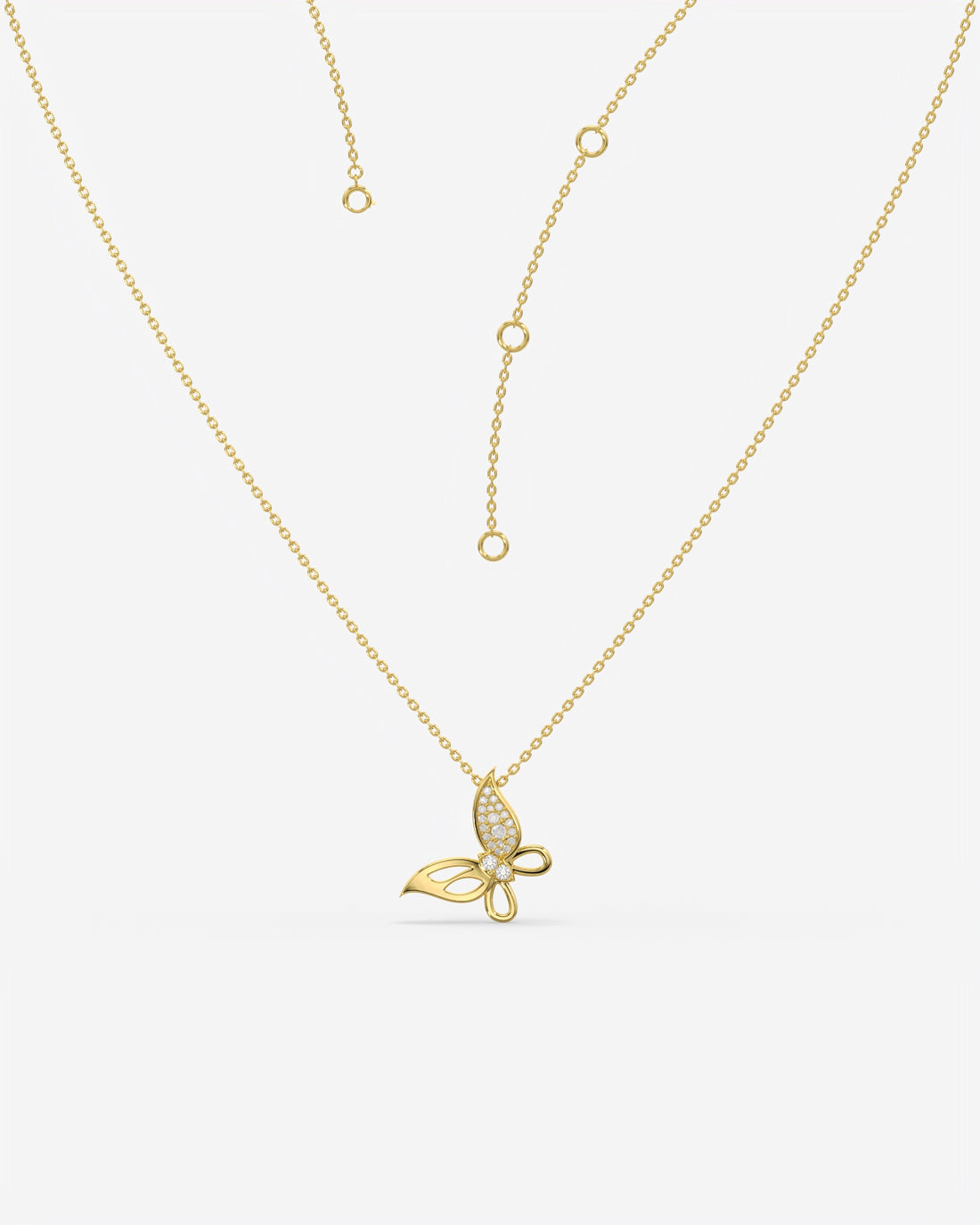 Pave Diamond Butterfly Pendant Necklace 14K Yellow Gold