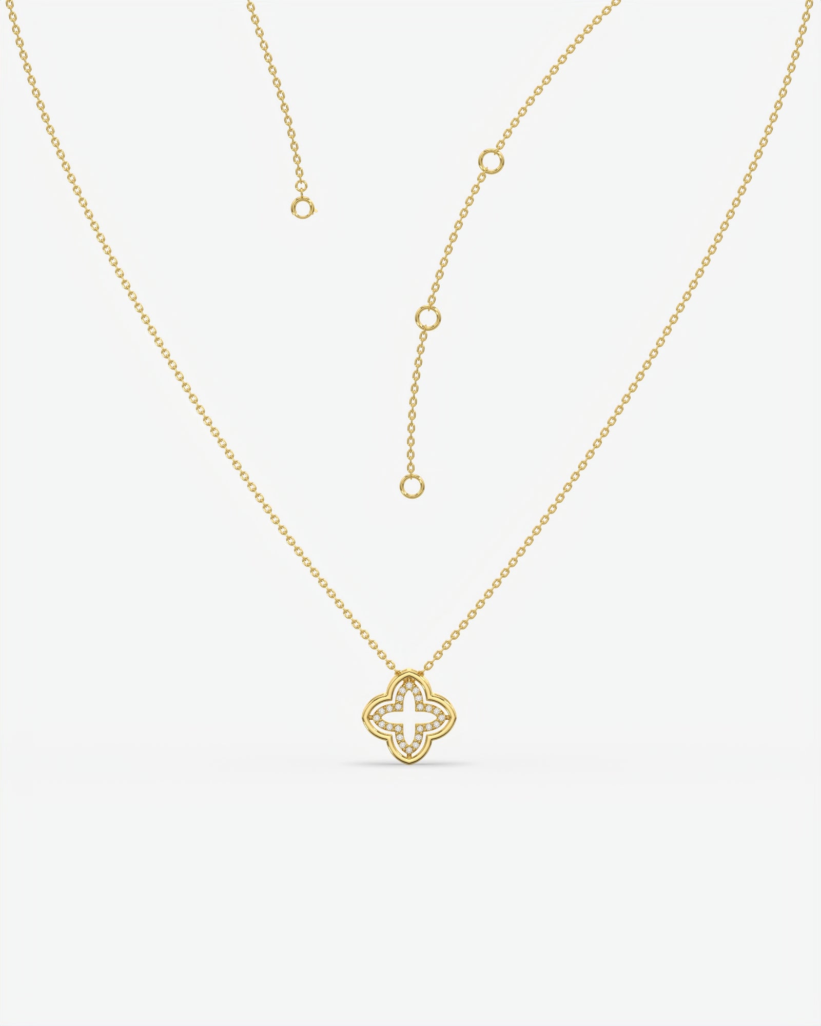 Diamond Open Clover Pendant Necklace 14K Yellow Gold