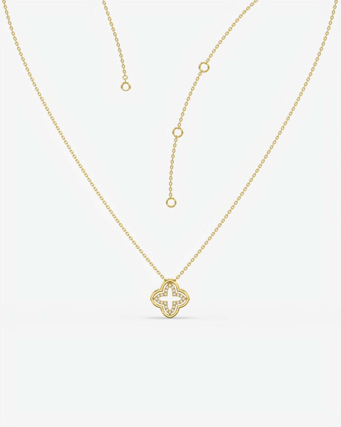 Diamond Open Clover Pendant Necklace 14K Yellow Gold