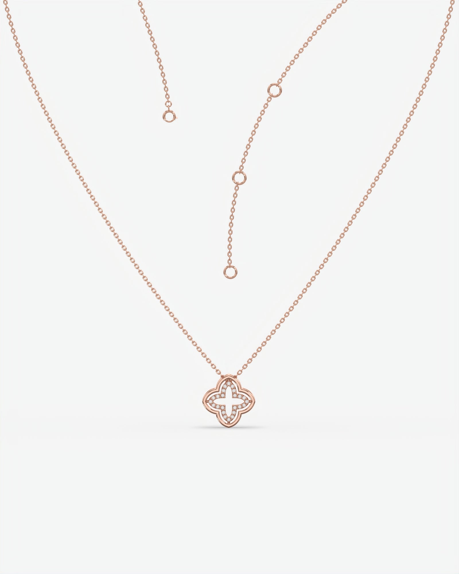 Diamond Open Clover Pendant Necklace 18K Rose Gold