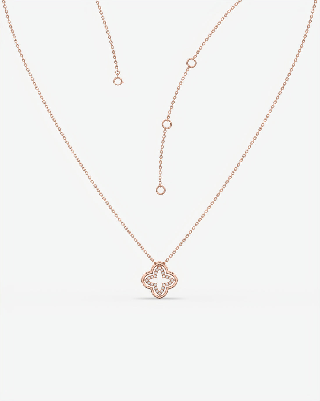 Diamond Open Clover Pendant Necklace 18K Rose Gold