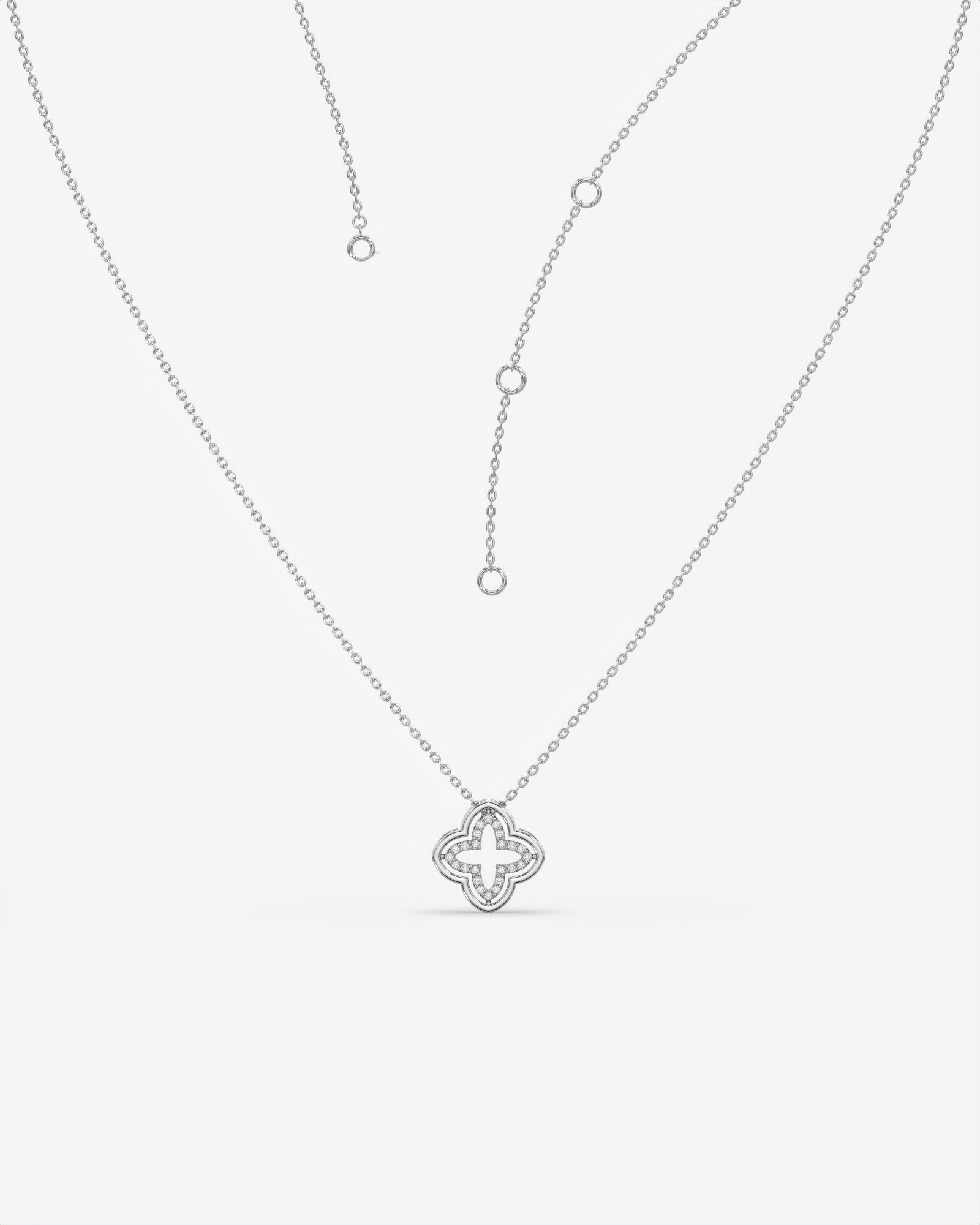 Diamond Open Clover Pendant Necklace 14K White Gold
