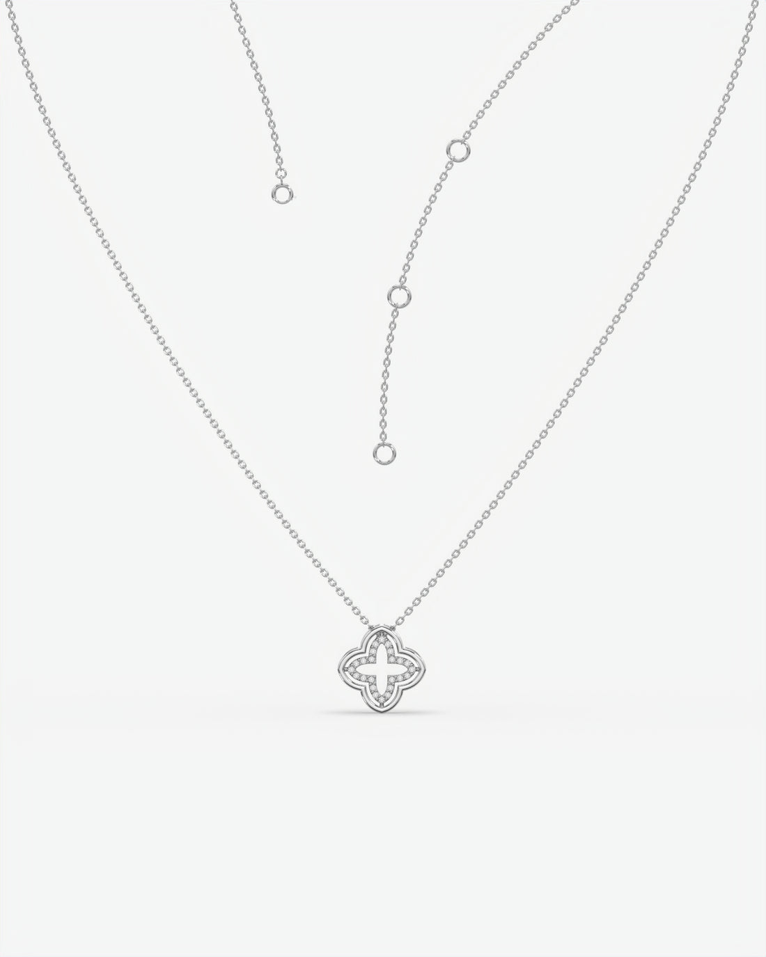 Diamond Open Clover Pendant Necklace 14K White Gold