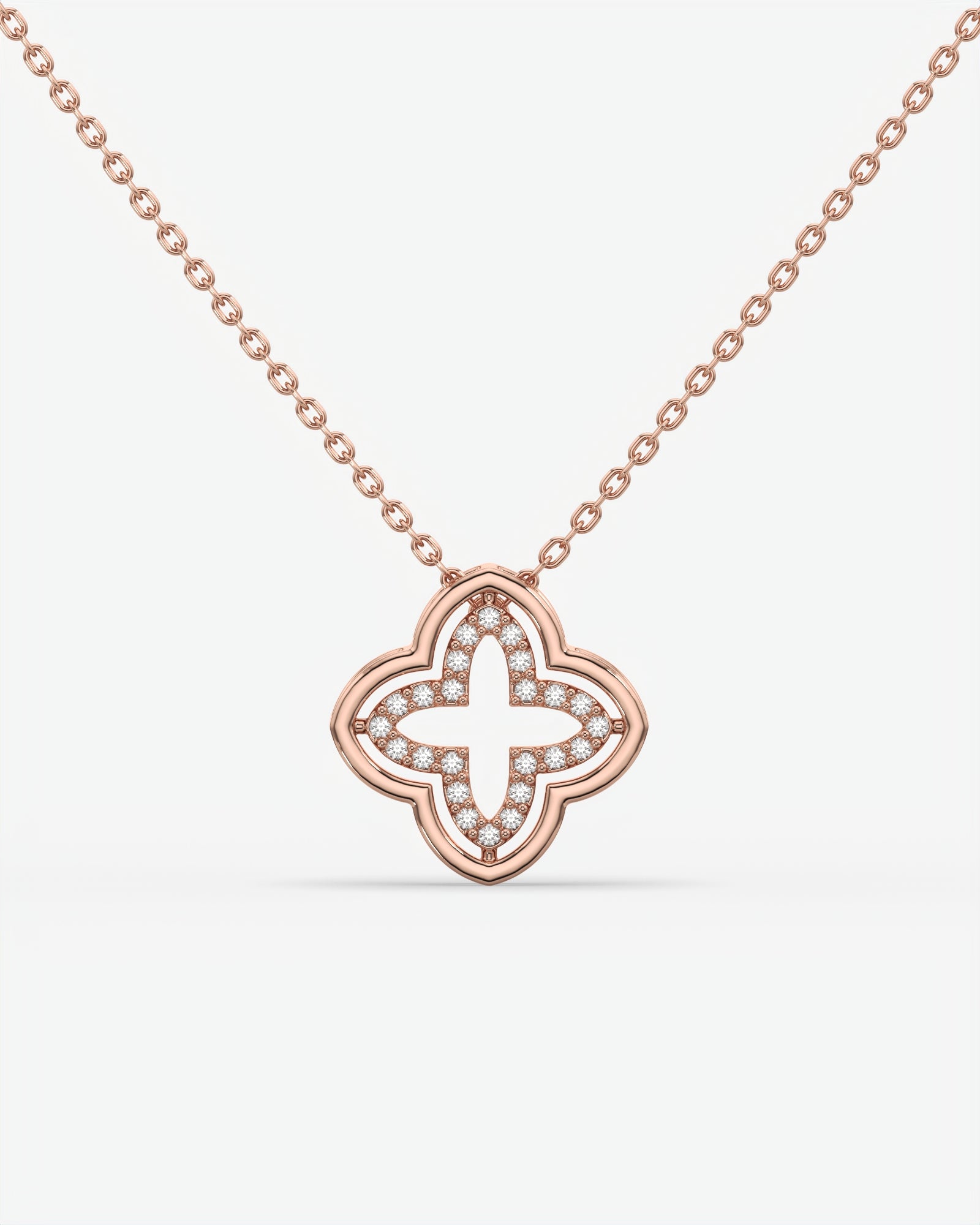 Diamond Open Clover Pendant Necklace 18K Rose Gold