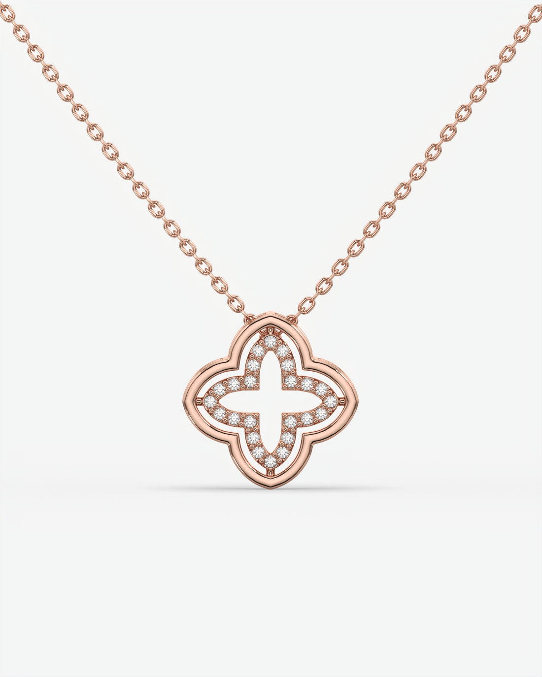 Diamond Open Clover Pendant Necklace 18K Rose Gold