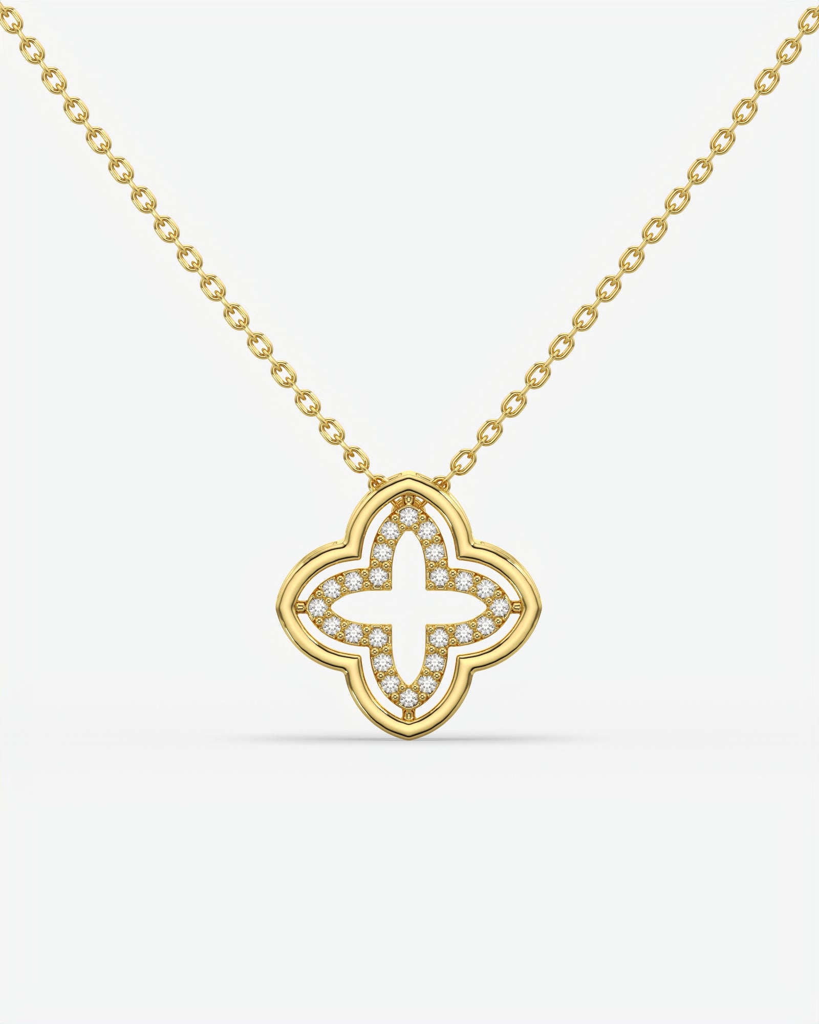 Diamond Open Clover Pendant Necklace 14K Yellow Gold