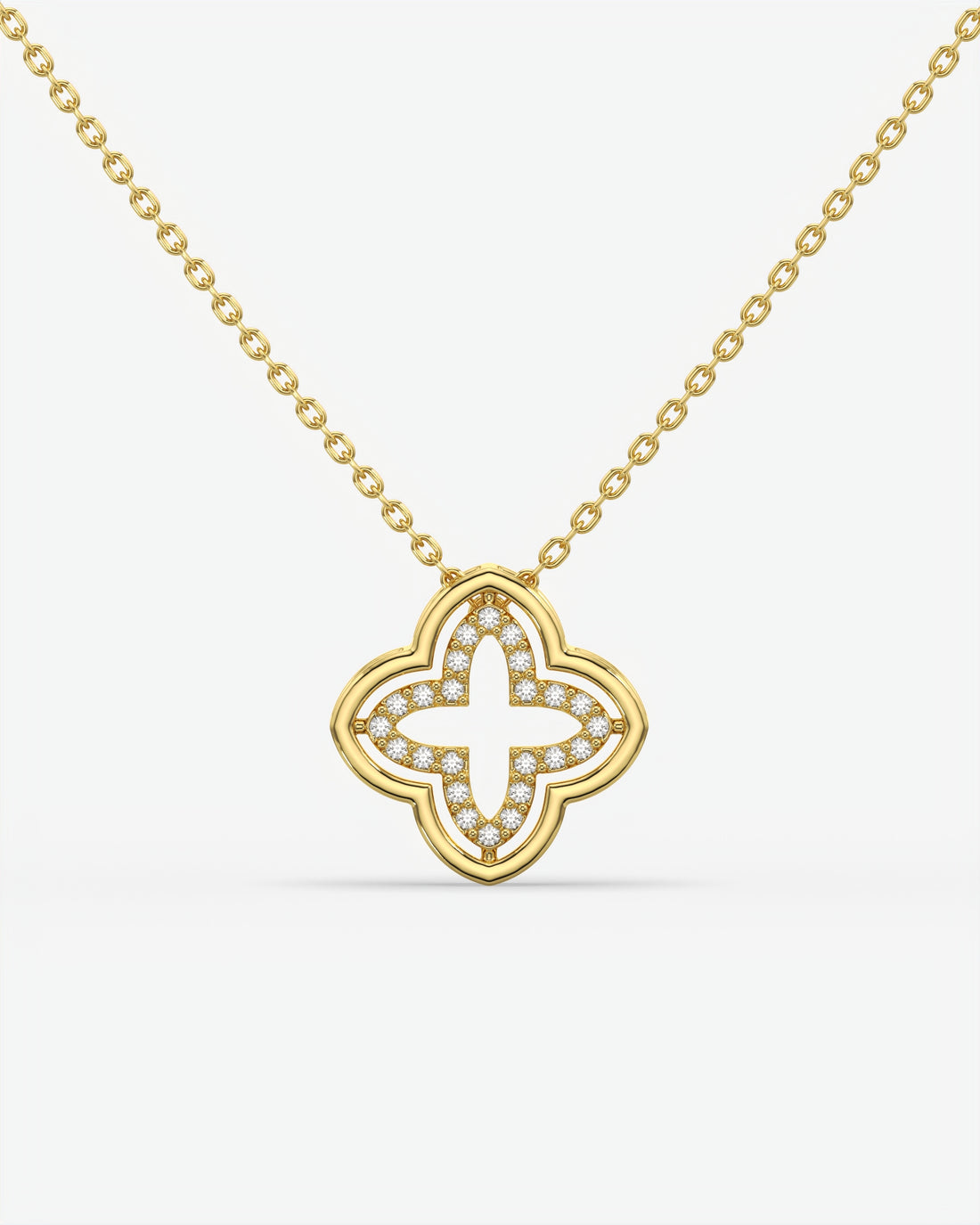 Diamond Open Clover Pendant Necklace 14K Yellow Gold