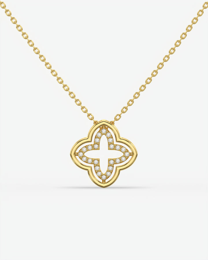 Diamond Open Clover Pendant Necklace 14K Yellow Gold