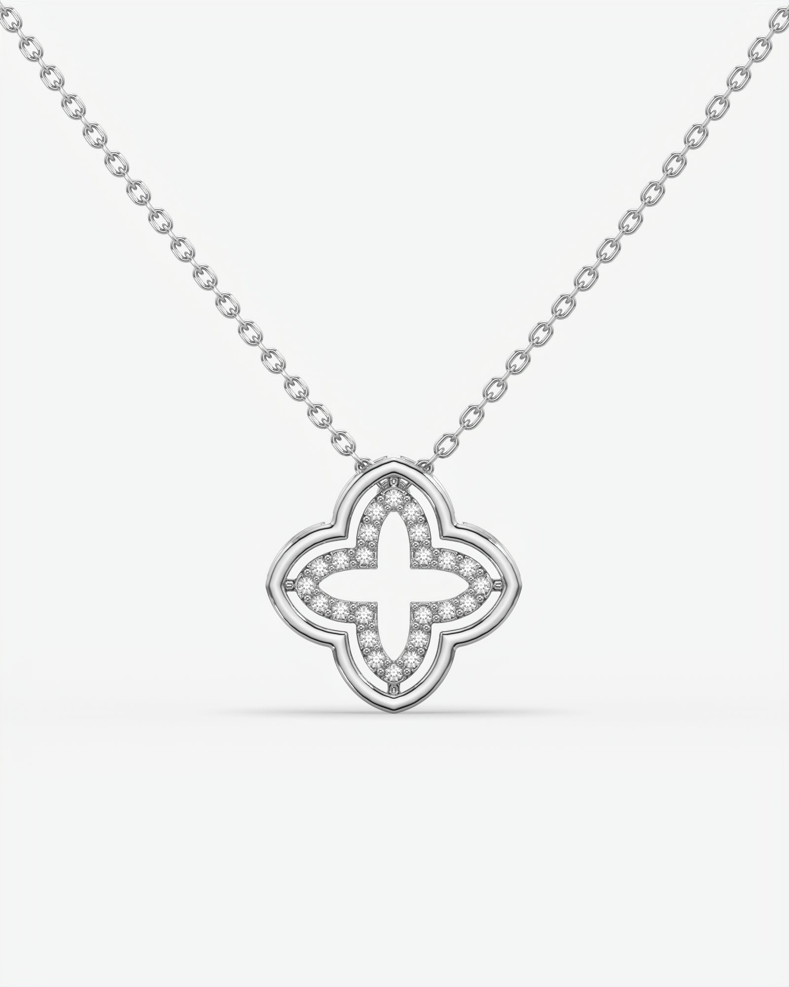 Diamond Open Clover Pendant Necklace 14K White Gold
