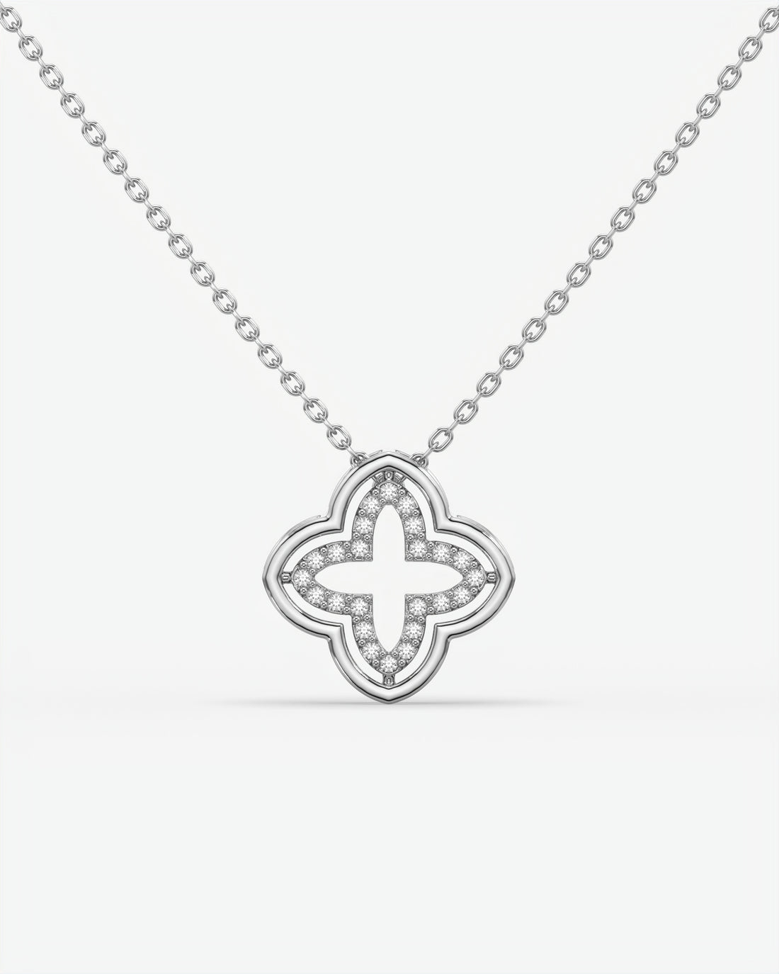 Diamond Open Clover Pendant Necklace 14K White Gold