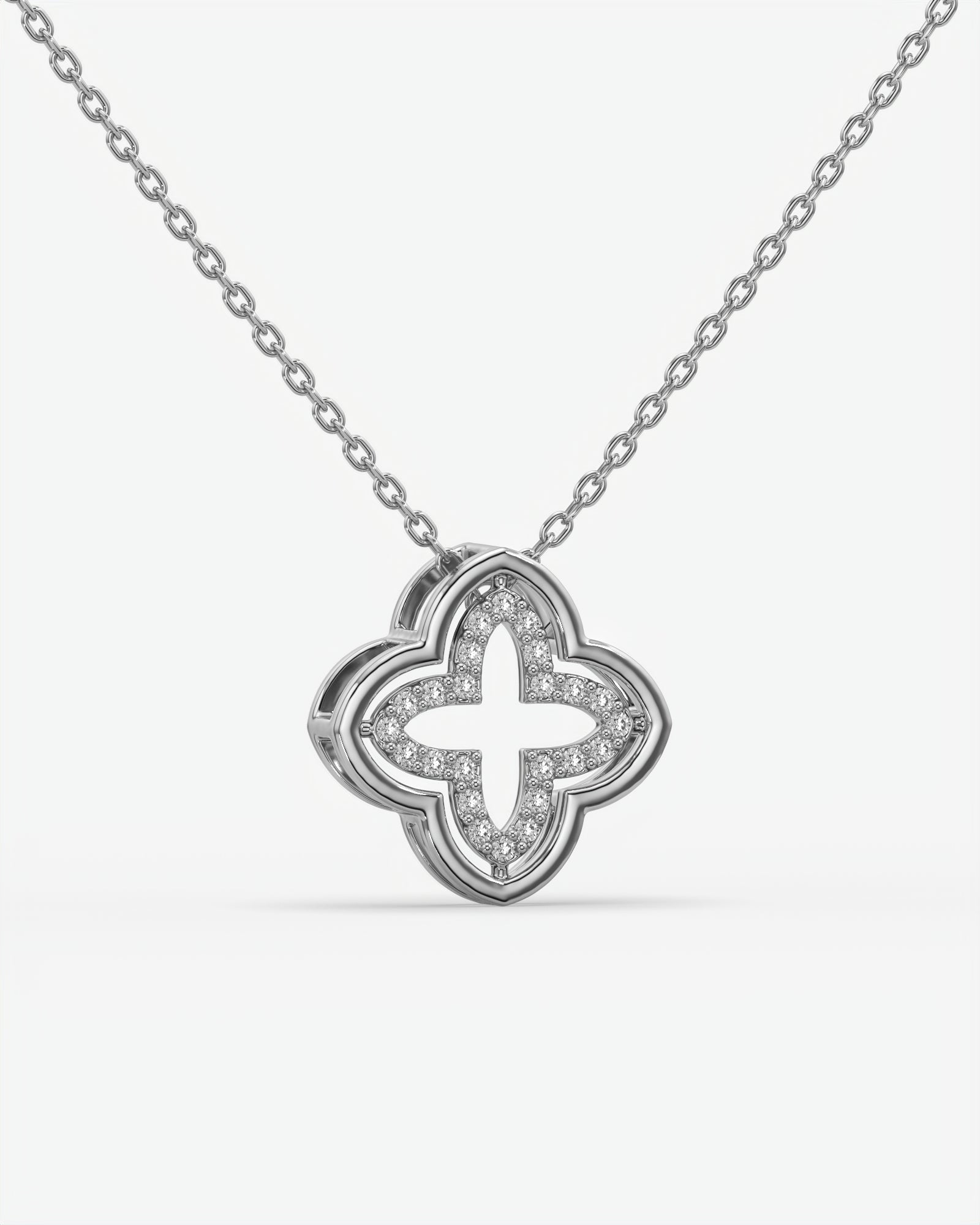 Diamond Open Clover Pendant Necklace 14K White Gold