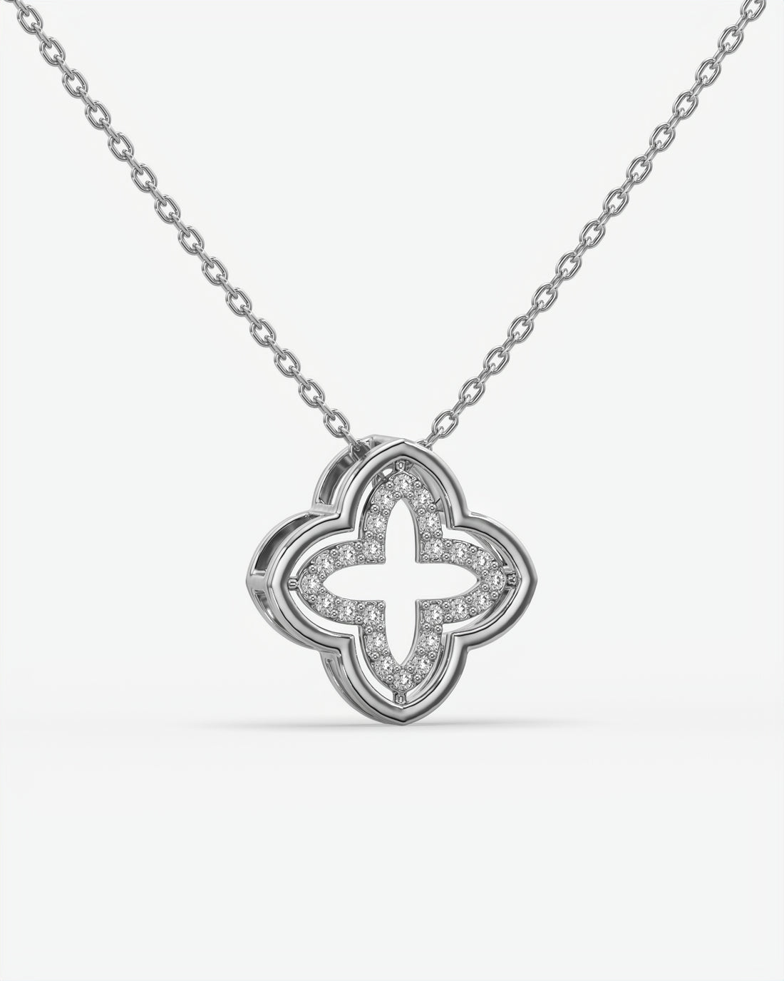 Diamond Open Clover Pendant Necklace 14K White Gold
