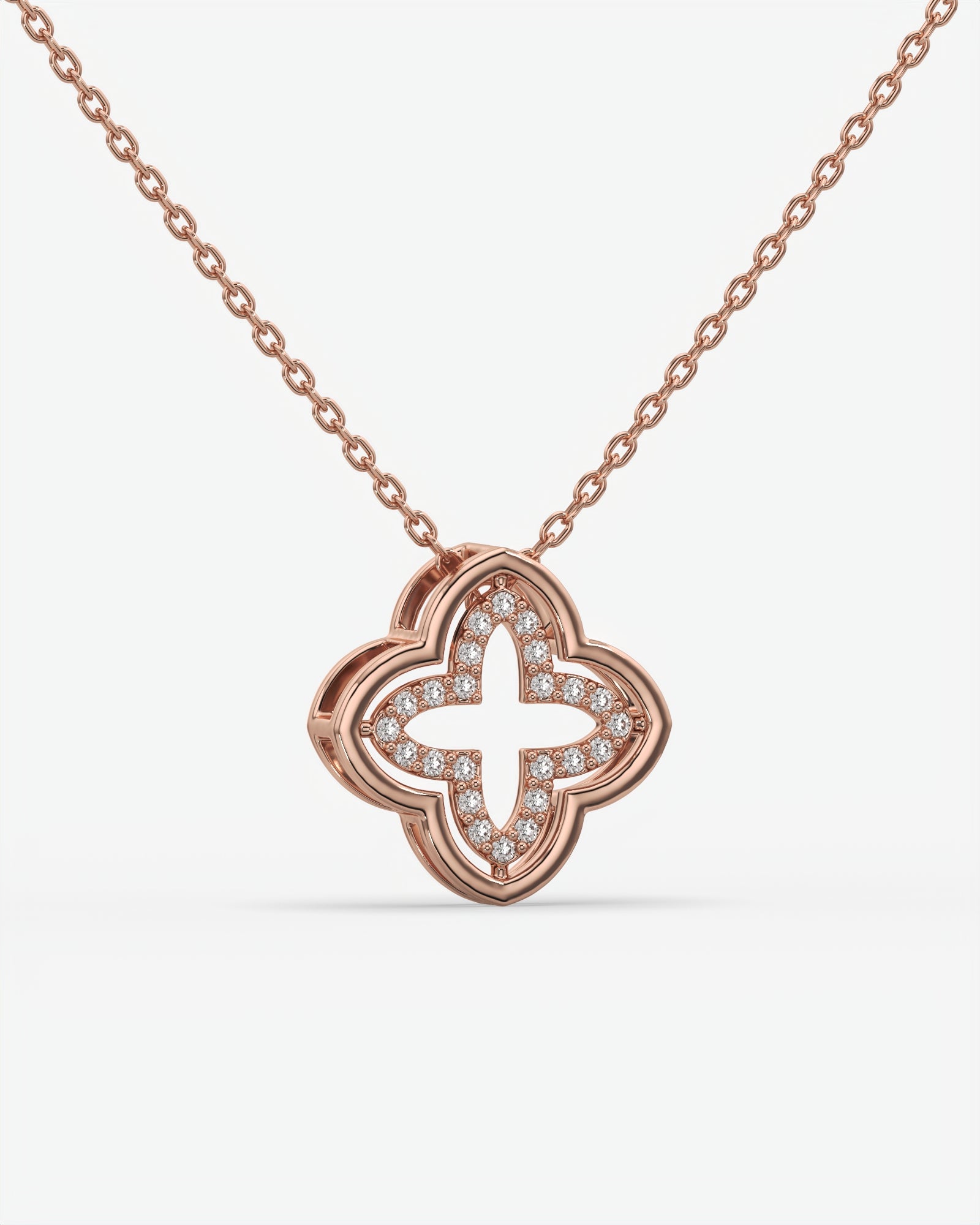 Diamond Open Clover Pendant Necklace 18K Rose Gold