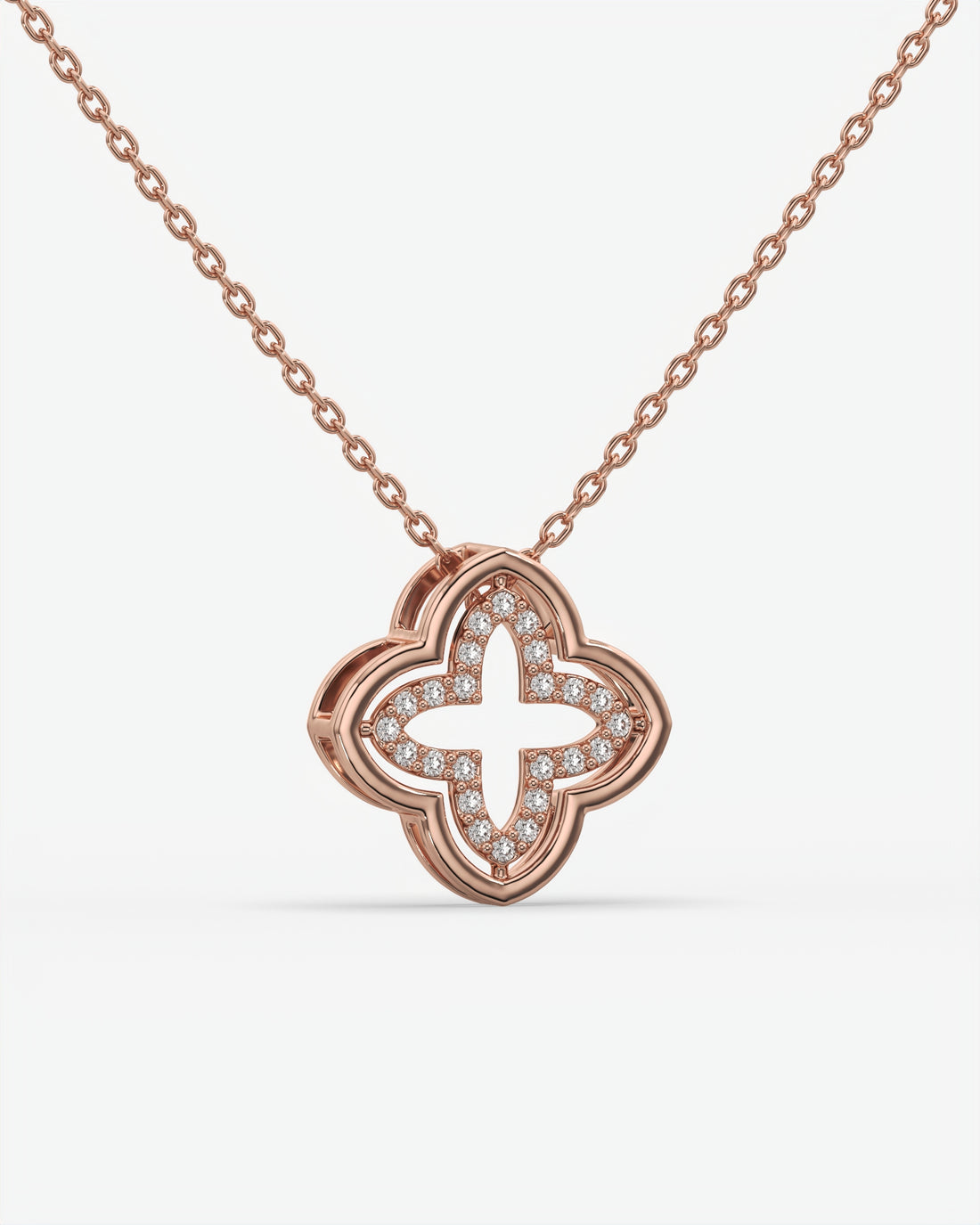 Diamond Open Clover Pendant Necklace 18K Rose Gold