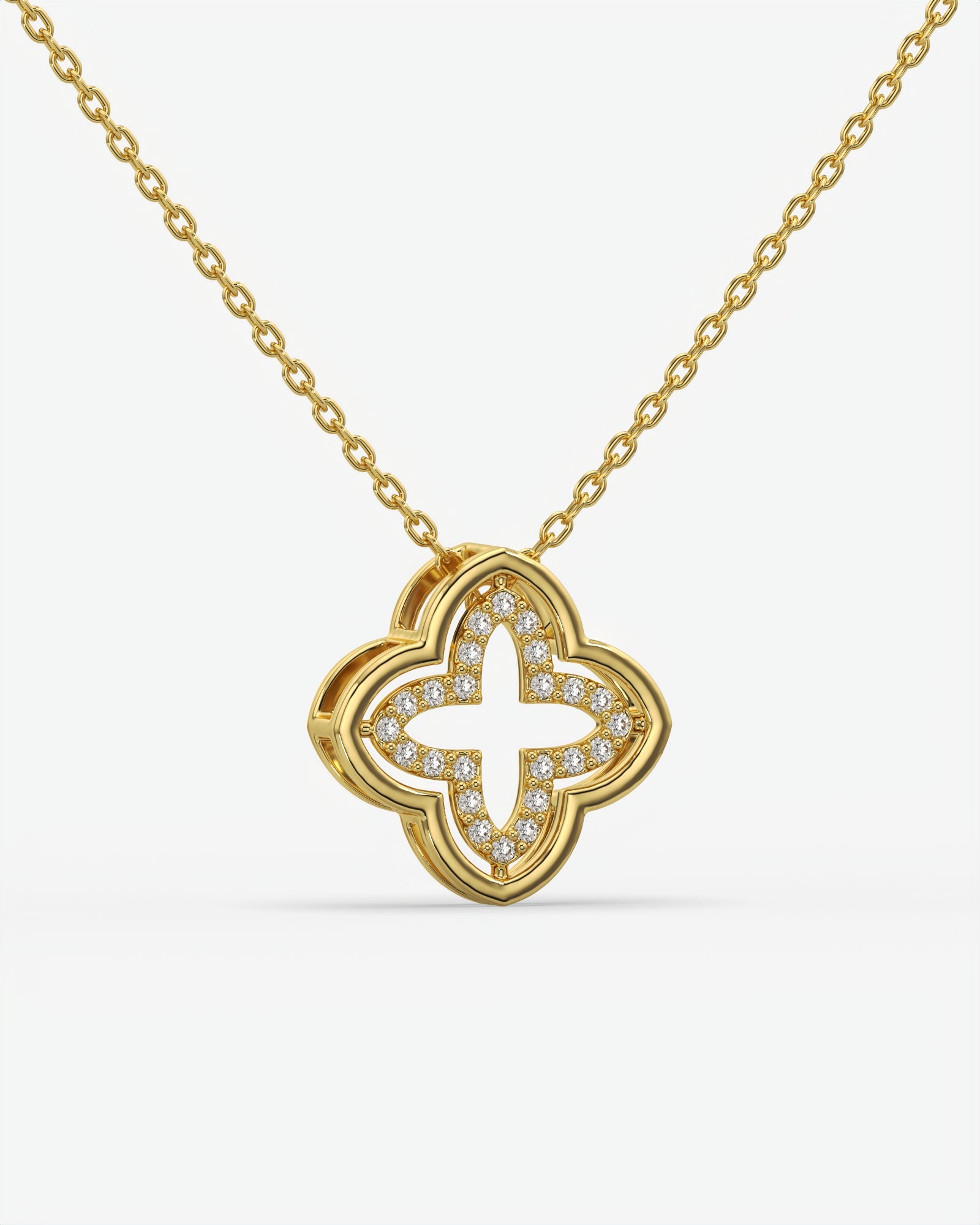 Diamond Open Clover Pendant Necklace 14K Yellow Gold