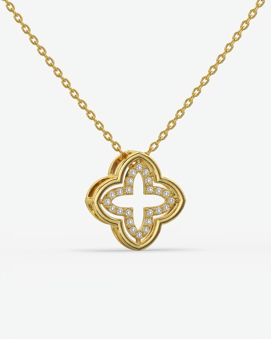 Diamond Open Clover Pendant Necklace 14K Yellow Gold