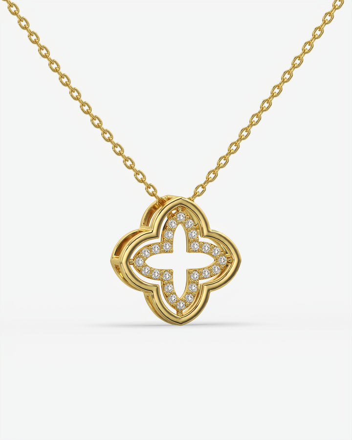 Diamond Open Clover Pendant Necklace 14K Yellow Gold