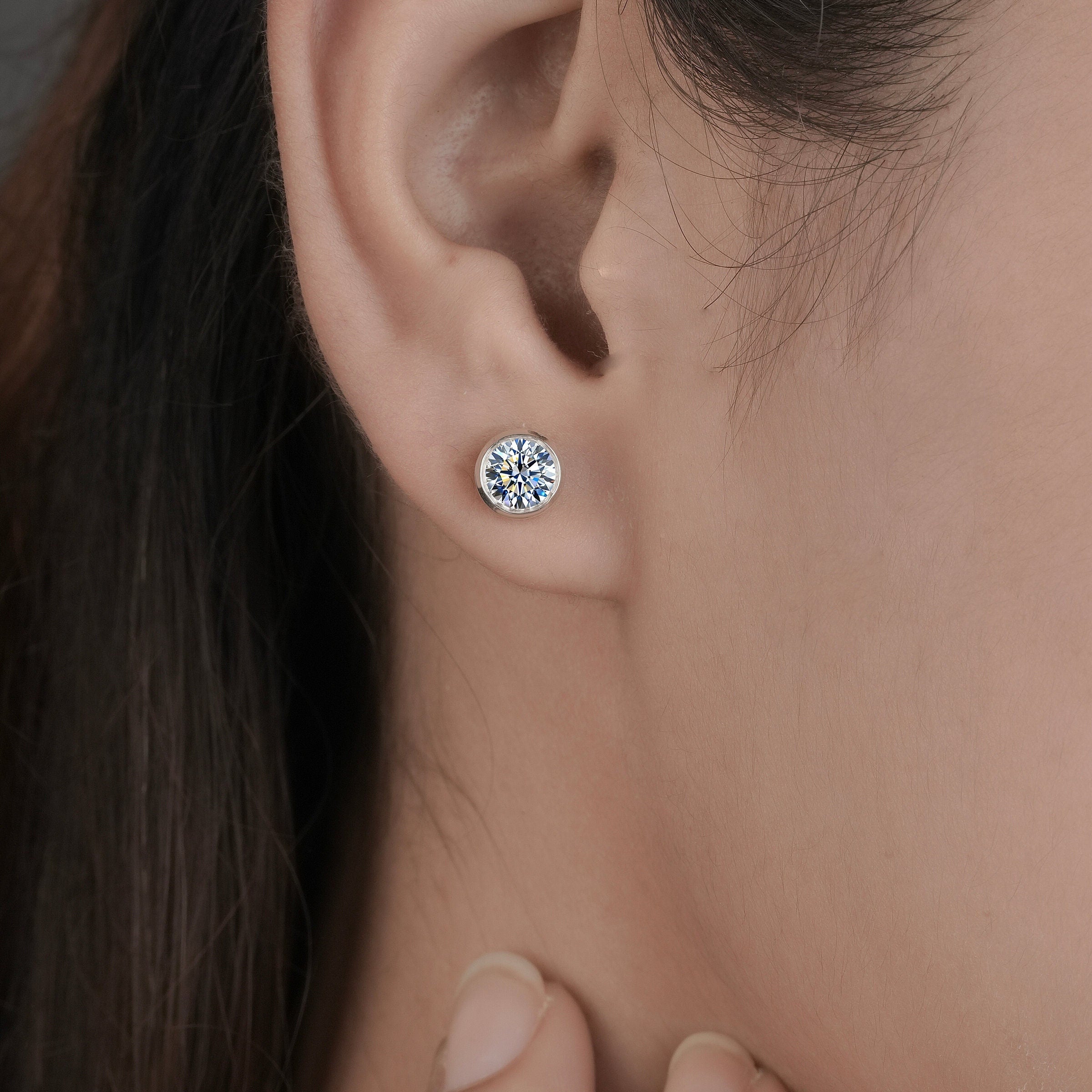 Bezel-Set Round Diamond Stud Earrings