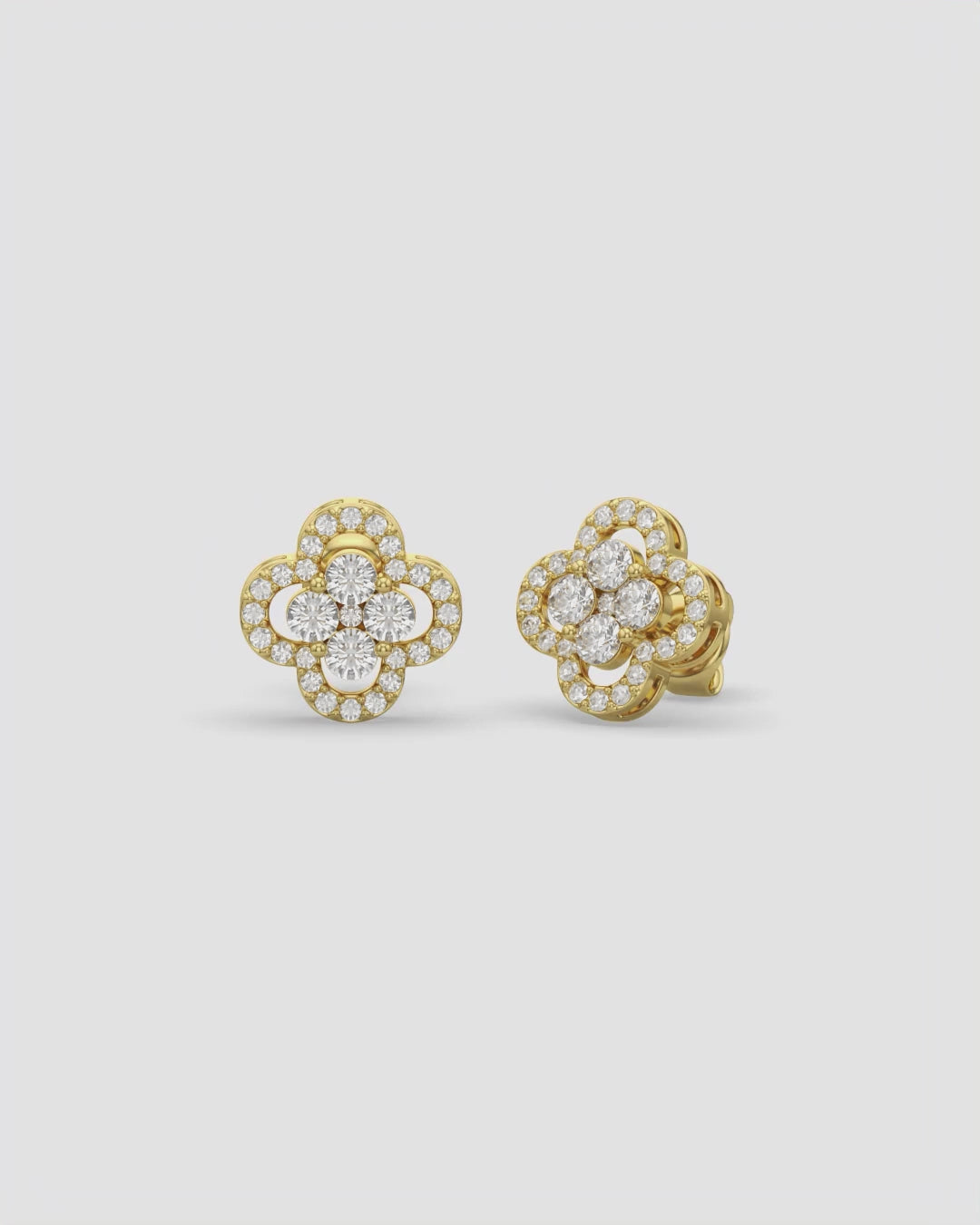 Floral Cluster Diamond Stud Earrings 18K Yellow Gold