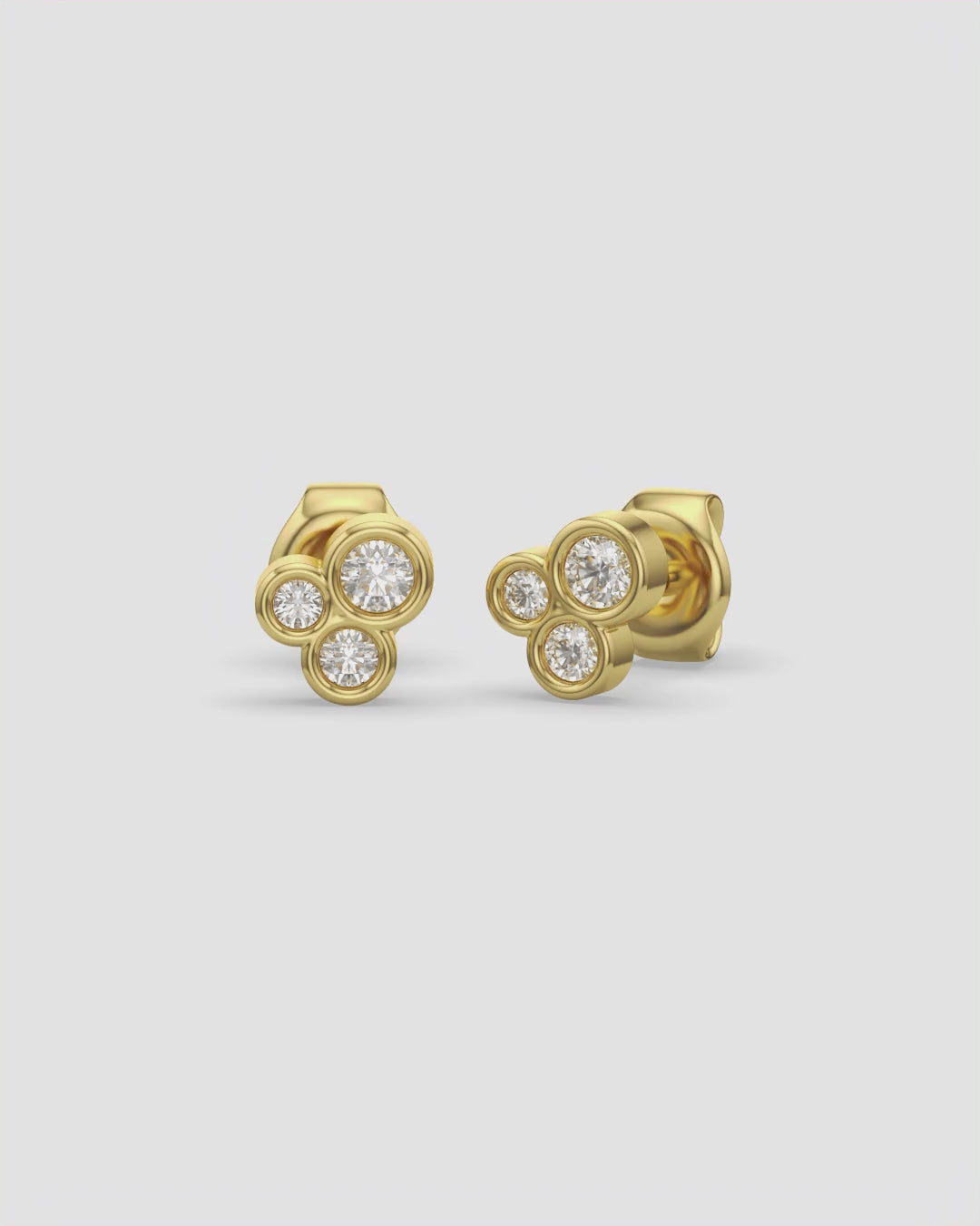 Bezel Trio Diamond Stud Earrings 14K Yellow Gold